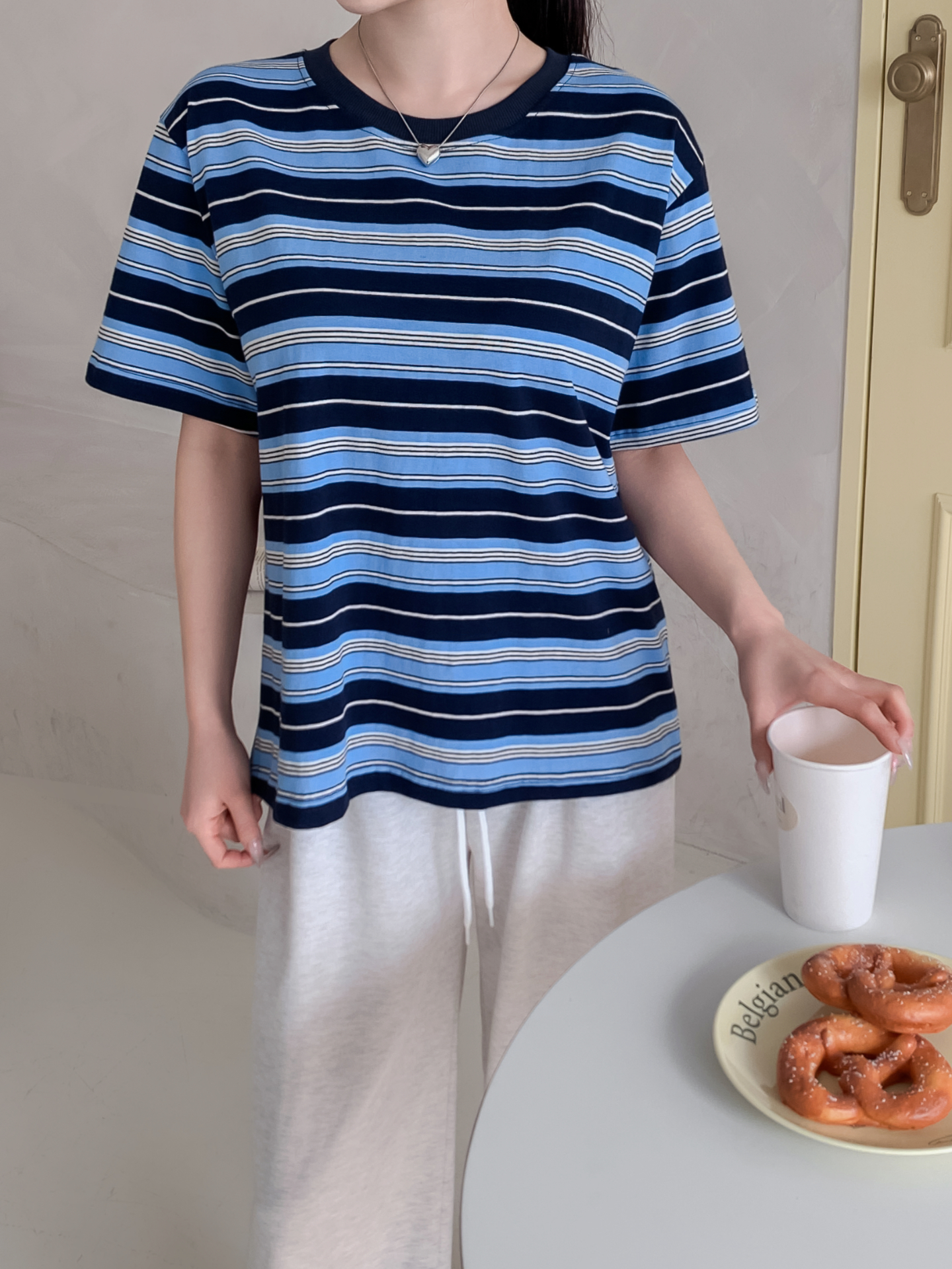 コットンラウンドネック半袖ボーダーTシャツ | 詳細画像7