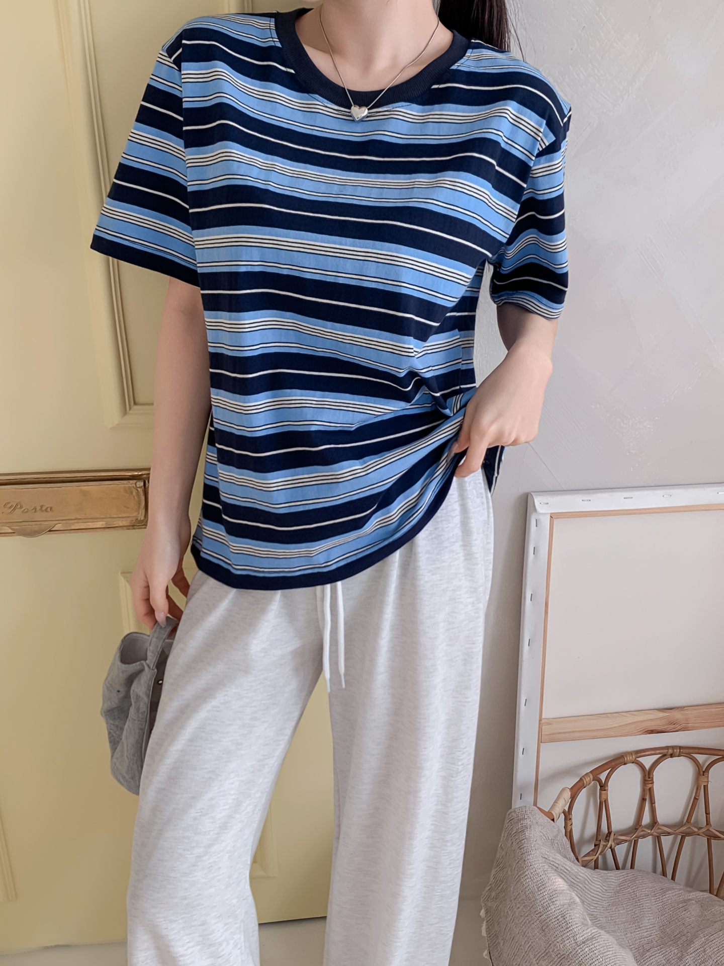 コットンラウンドネック半袖ボーダーTシャツ | 詳細画像10