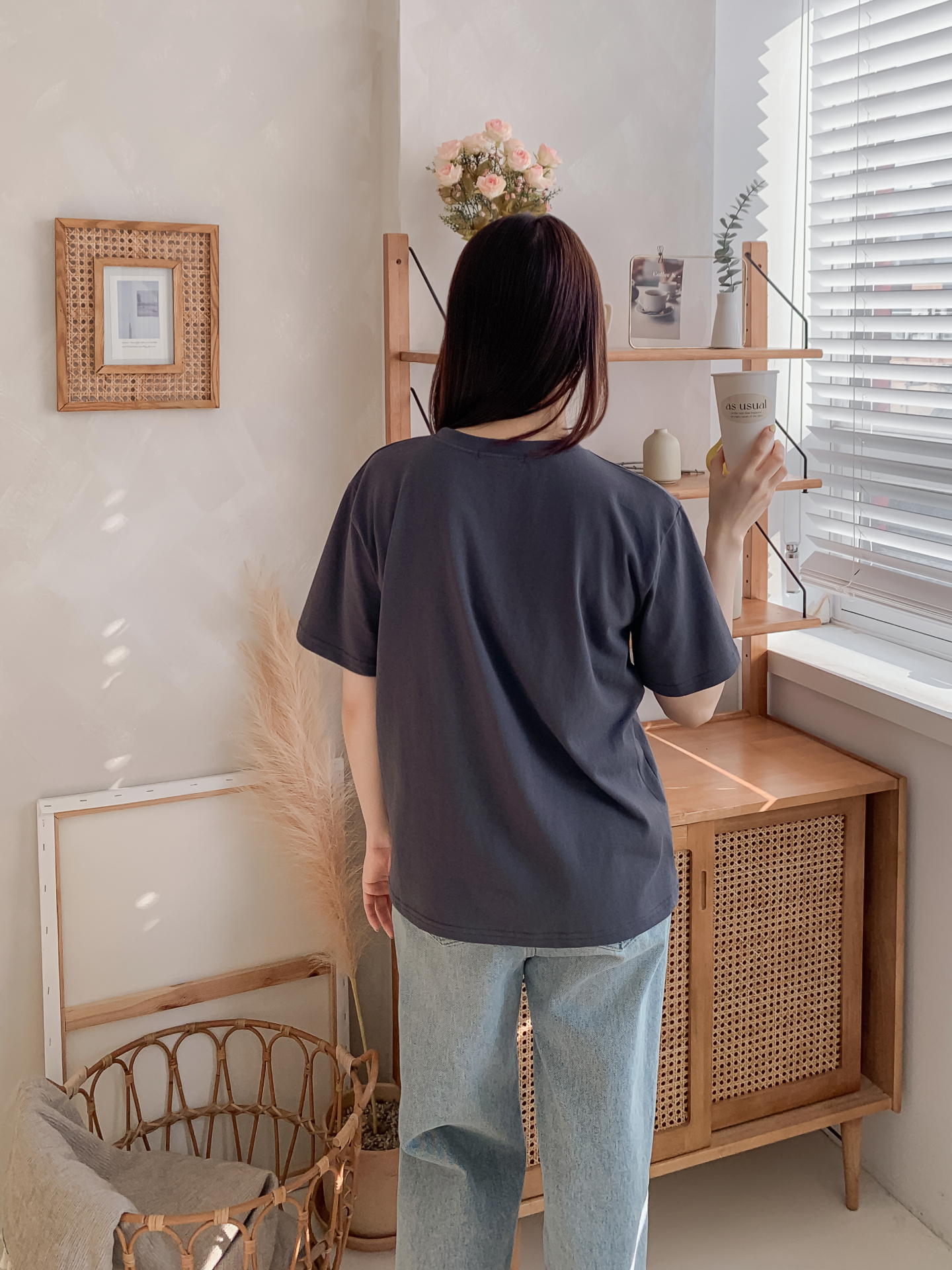 コットンラウンドネック半袖レタリング刺繍Tシャツ | 詳細画像7