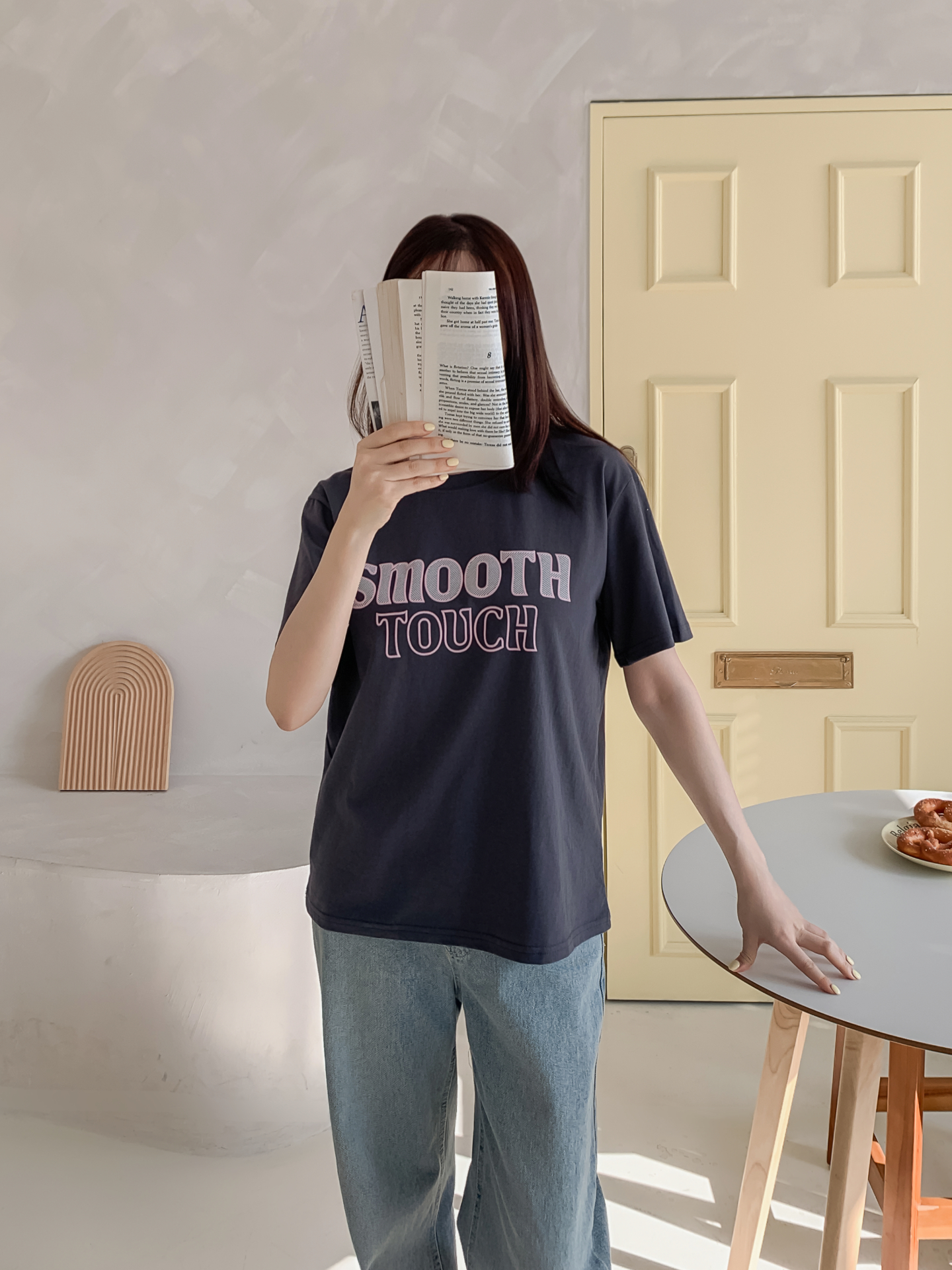 コットンラウンドネック半袖レタリング刺繍Tシャツ | 詳細画像13