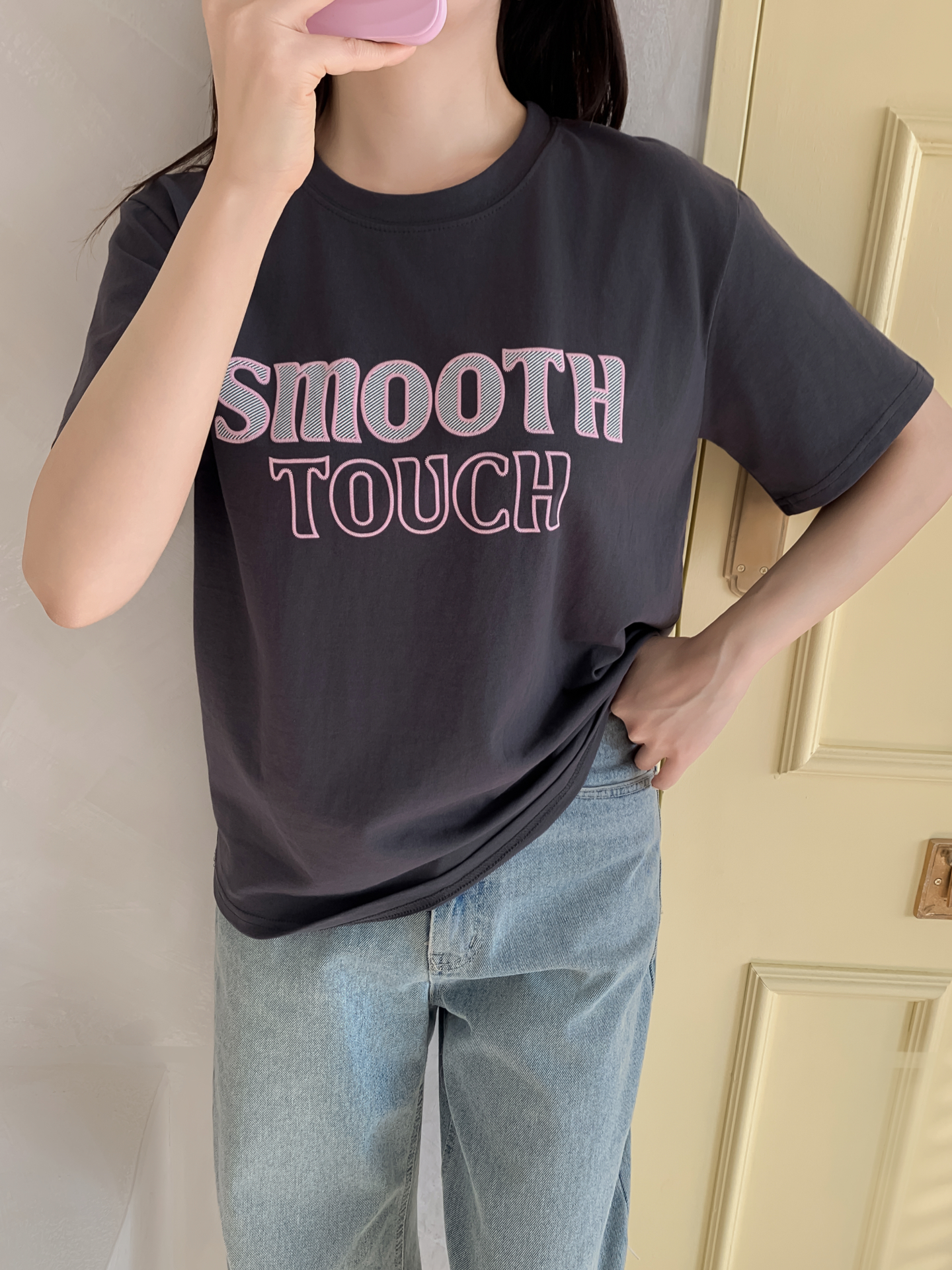 コットンラウンドネック半袖レタリング刺繍Tシャツ | 詳細画像14