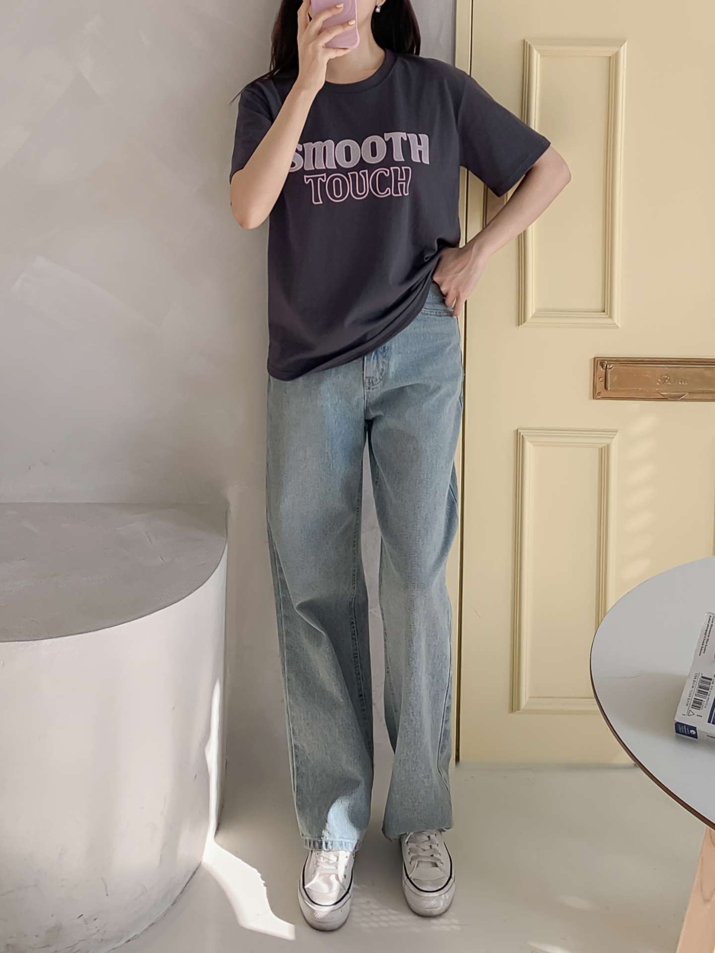 コットンラウンドネック半袖レタリング刺繍Tシャツ | 詳細画像15