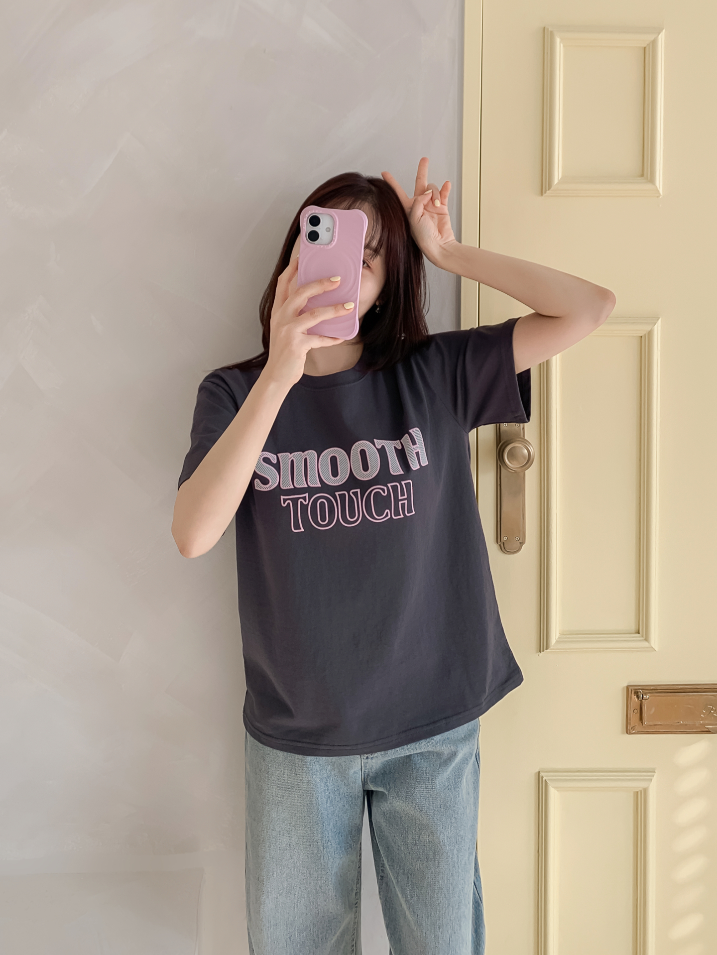 コットンラウンドネック半袖レタリング刺繍Tシャツ | 詳細画像16