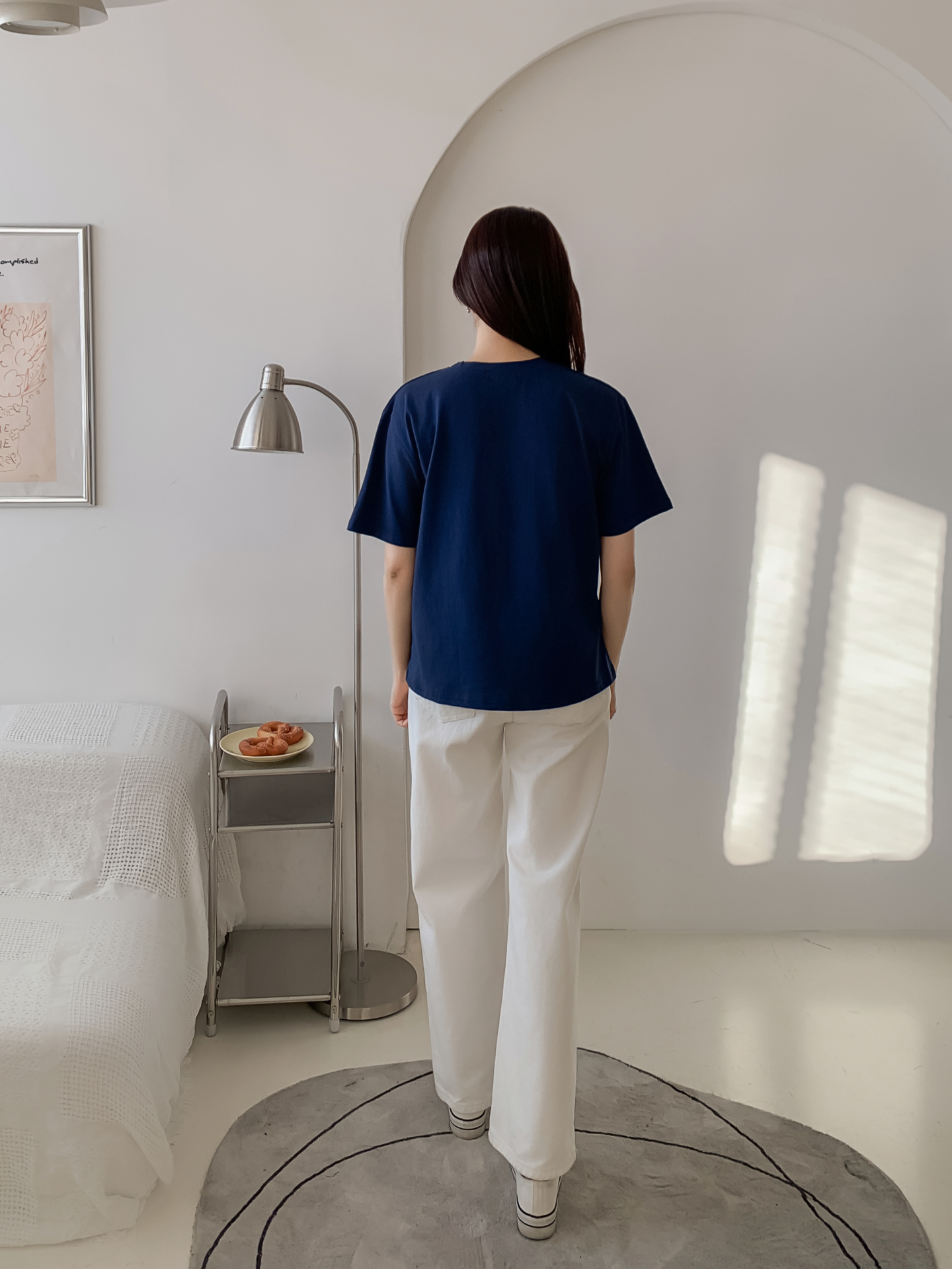 コットンラウンドネック半袖レタリング刺繍Tシャツ | 詳細画像25