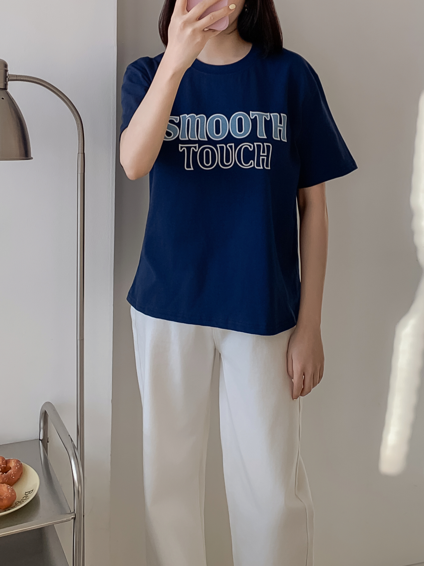 コットンラウンドネック半袖レタリング刺繍Tシャツ | 詳細画像30