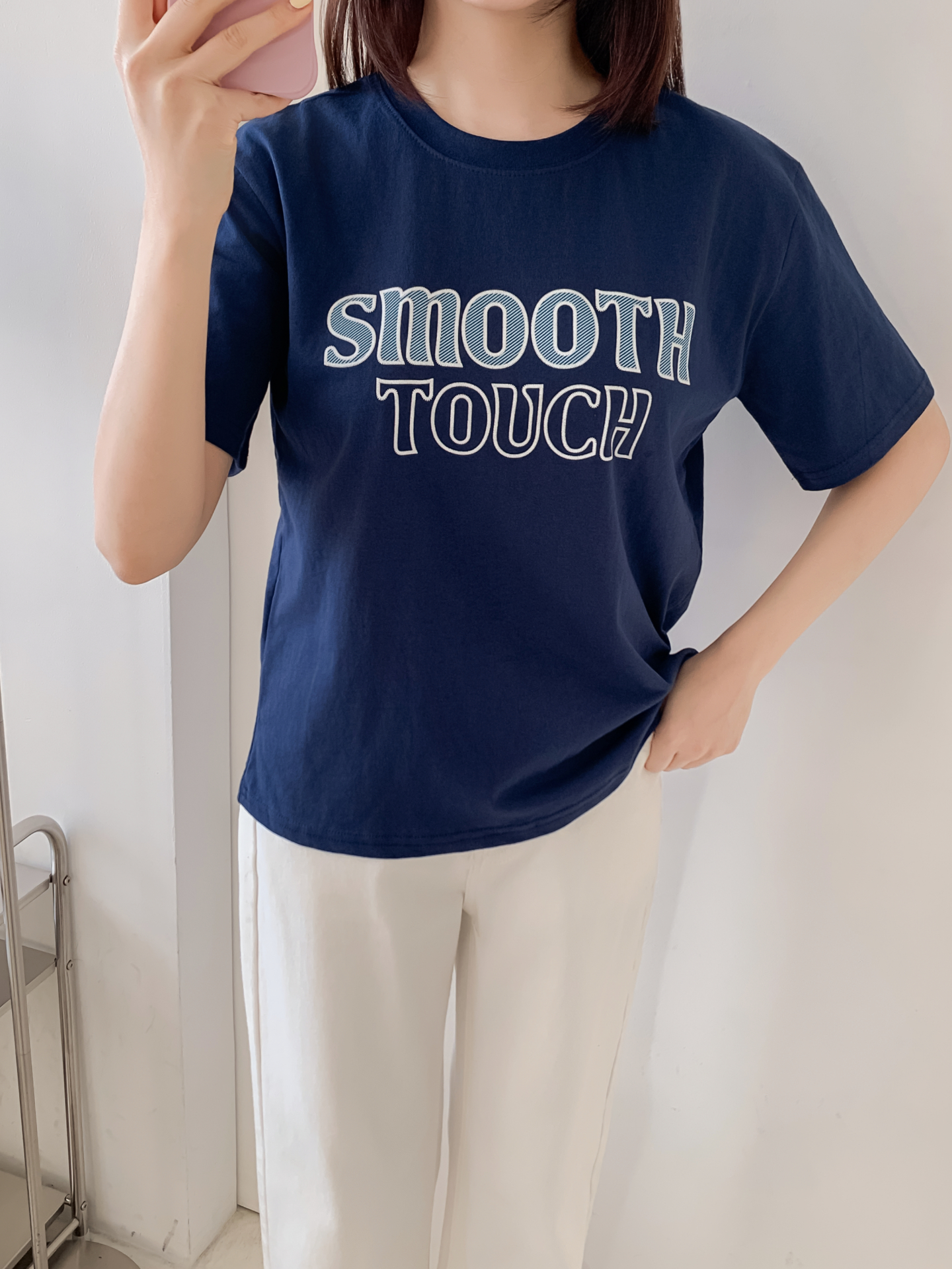 コットンラウンドネック半袖レタリング刺繍Tシャツ | 詳細画像31