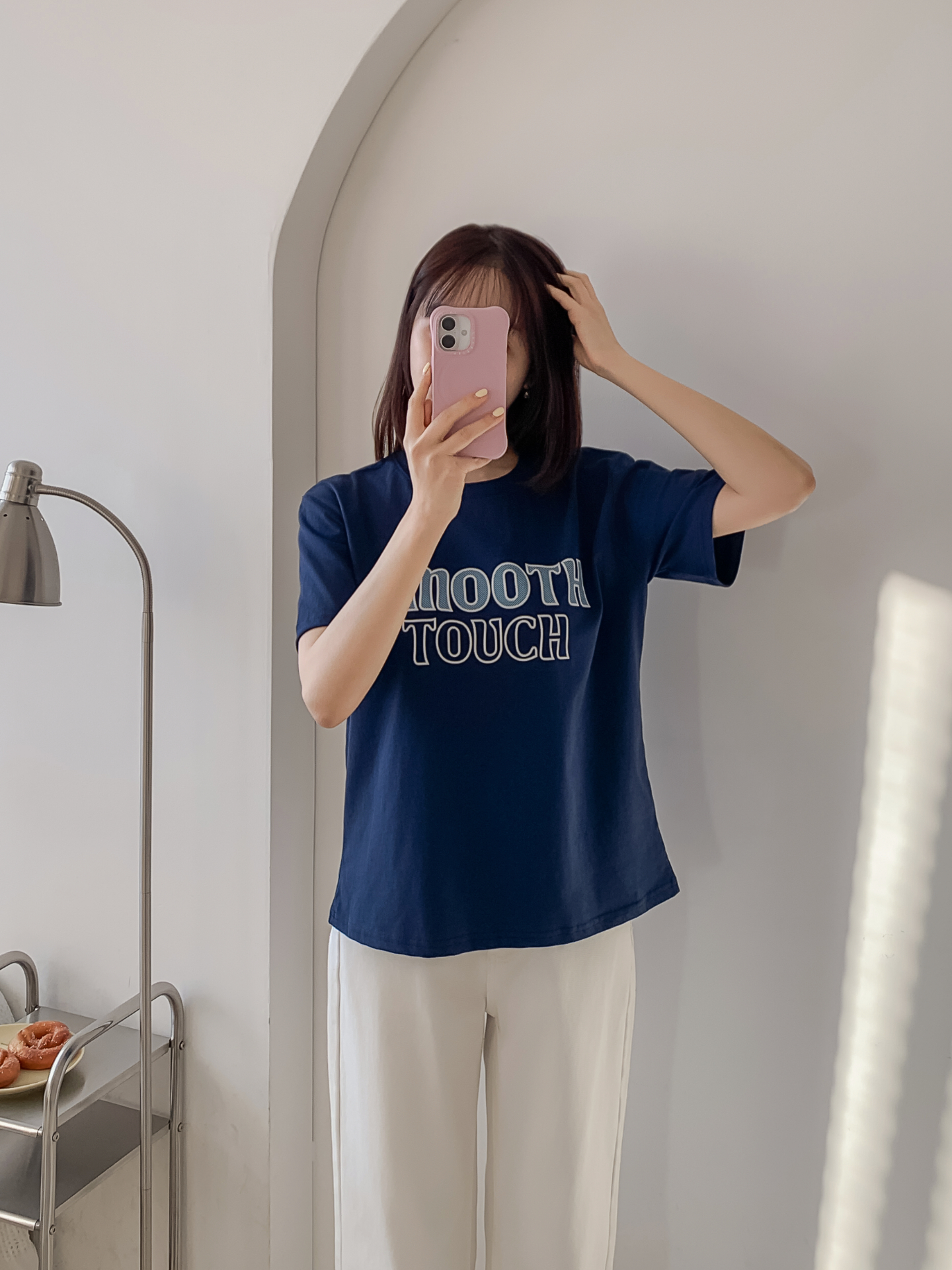 コットンラウンドネック半袖レタリング刺繍Tシャツ | 詳細画像32