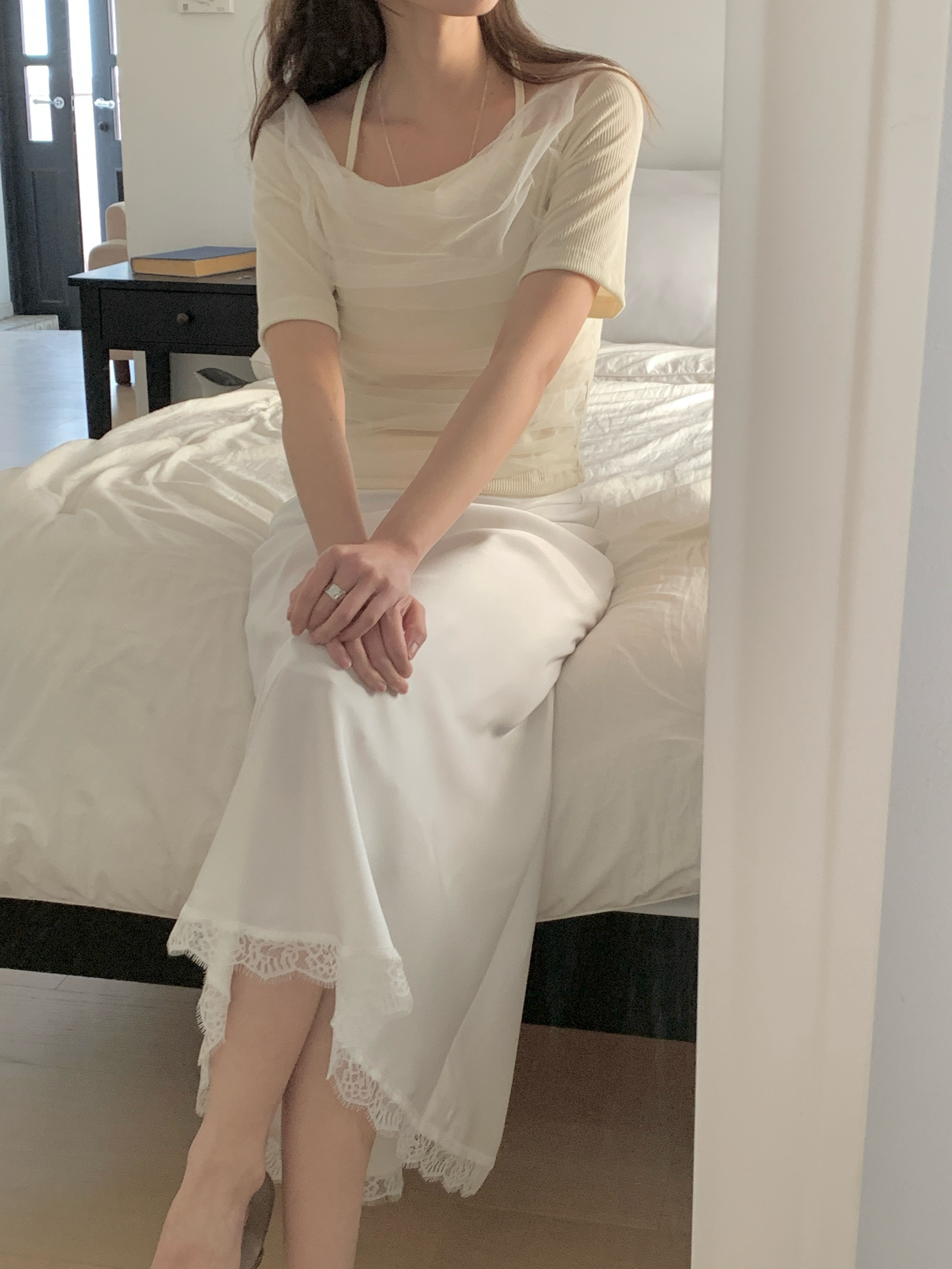 チュールコンビドレープホルターネック半袖Tシャツ | 詳細画像2