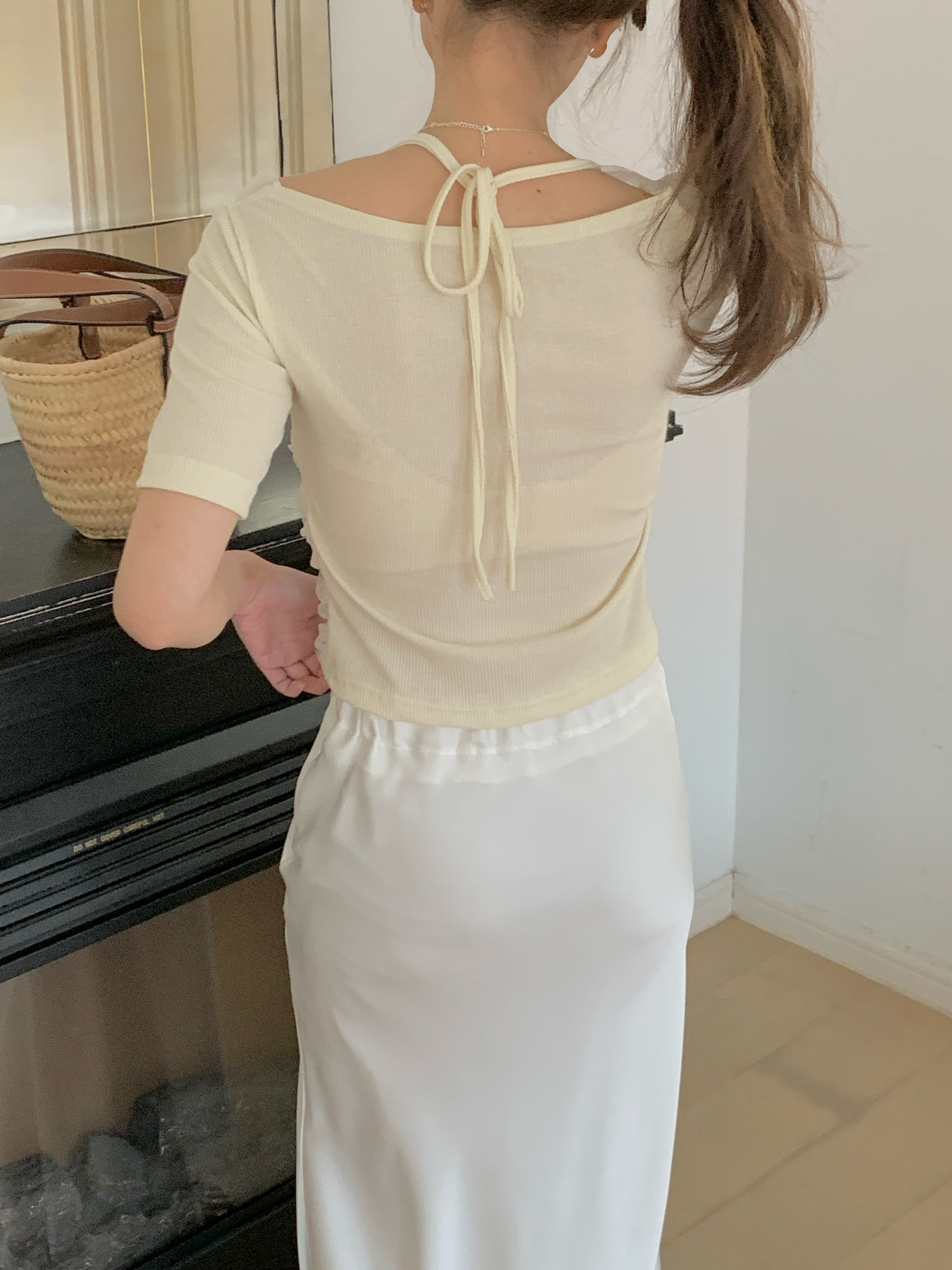 チュールコンビドレープホルターネック半袖Tシャツ | 詳細画像3