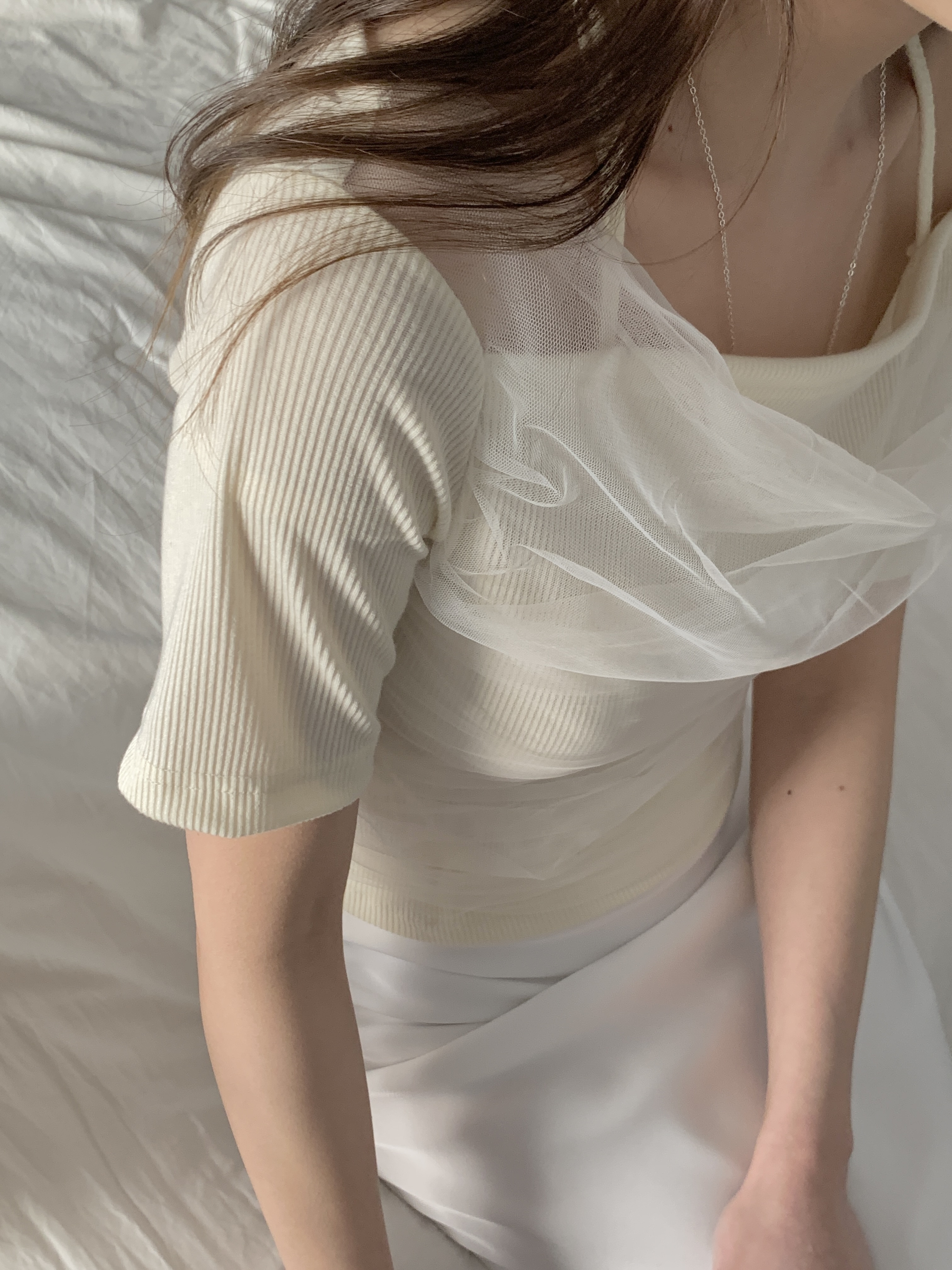 チュールコンビドレープホルターネック半袖Tシャツ | 詳細画像5