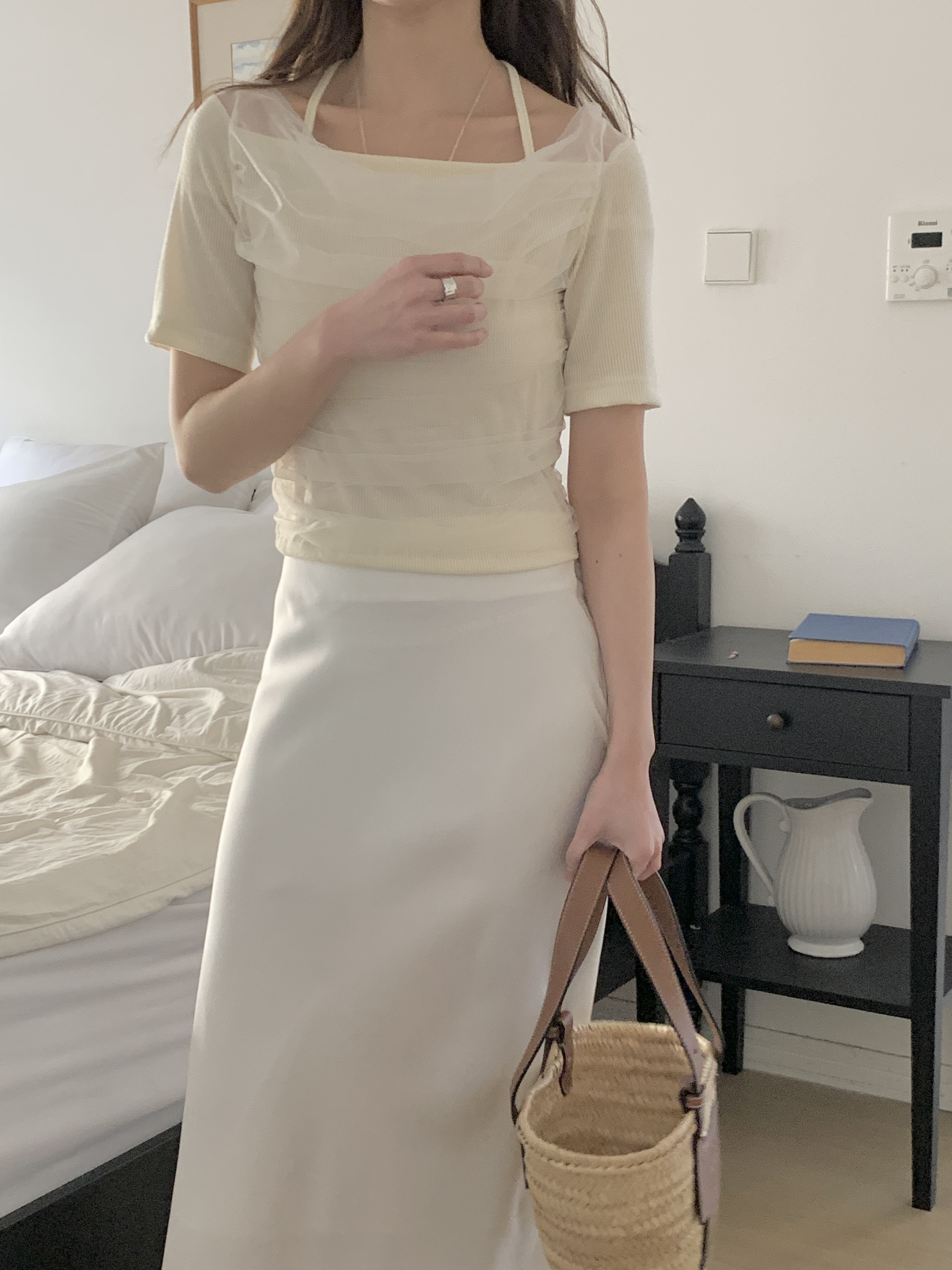 チュールコンビドレープホルターネック半袖Tシャツ | 詳細画像6