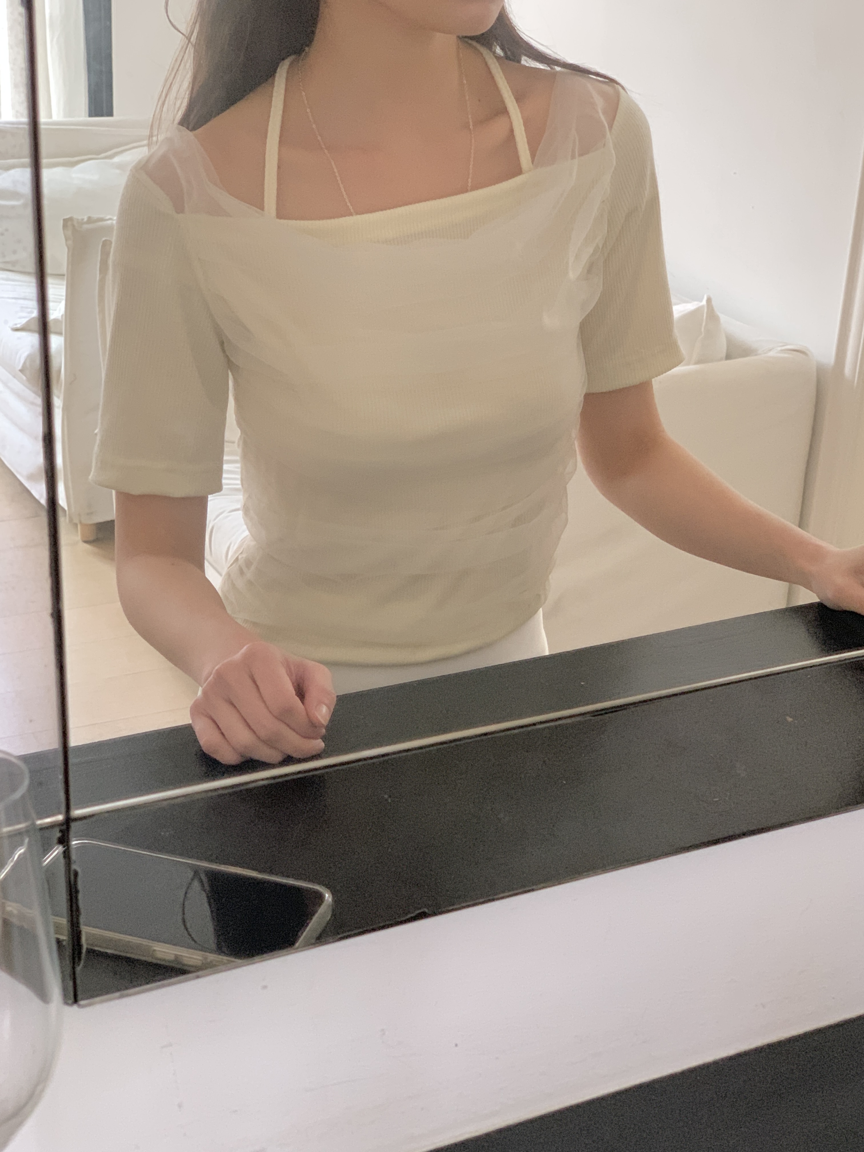 チュールコンビドレープホルターネック半袖Tシャツ | 詳細画像16