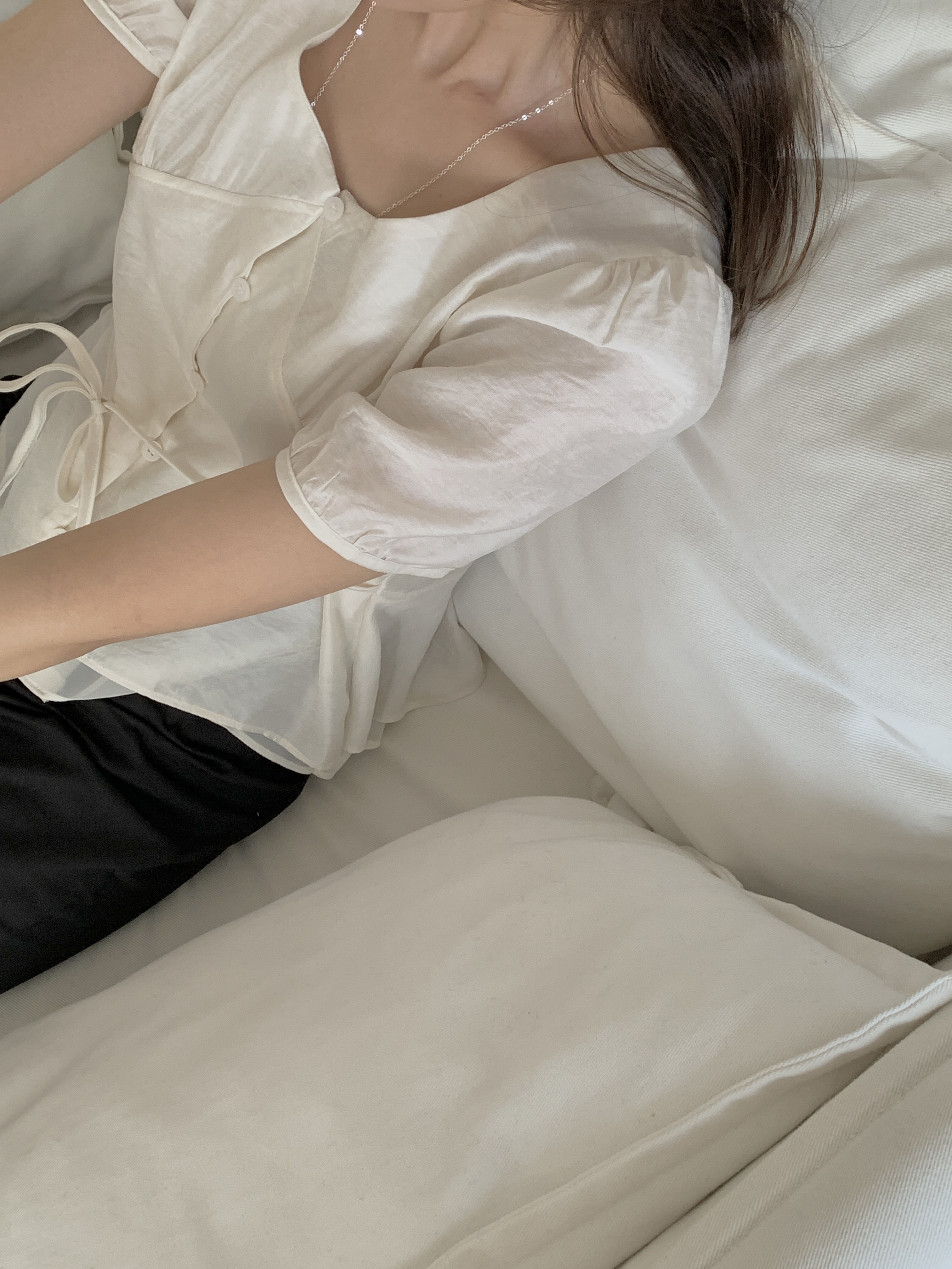 ボタンストラップラウンドネック半袖ブラウス | 詳細画像5