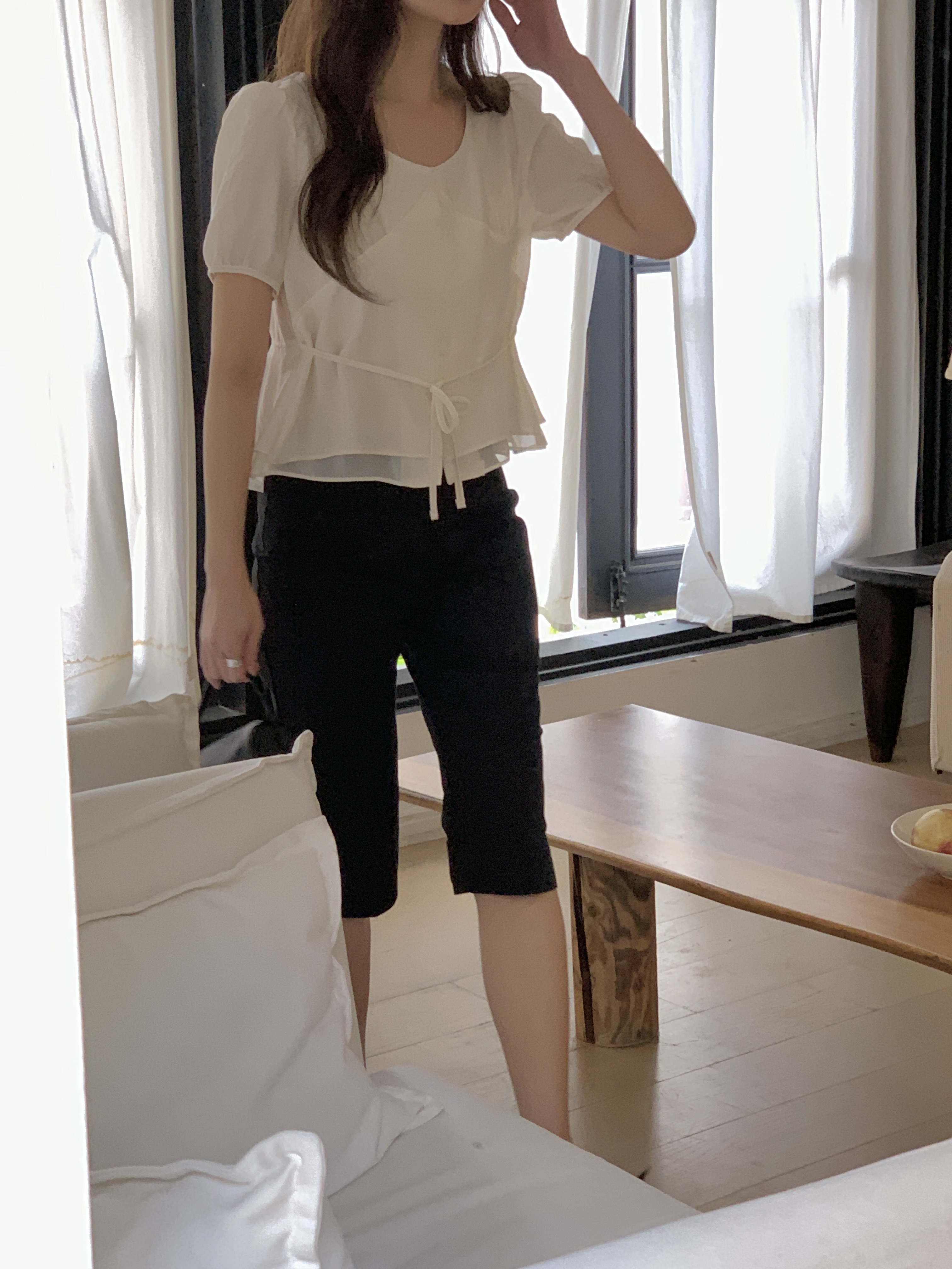 ボタンストラップラウンドネック半袖ブラウス | 詳細画像10