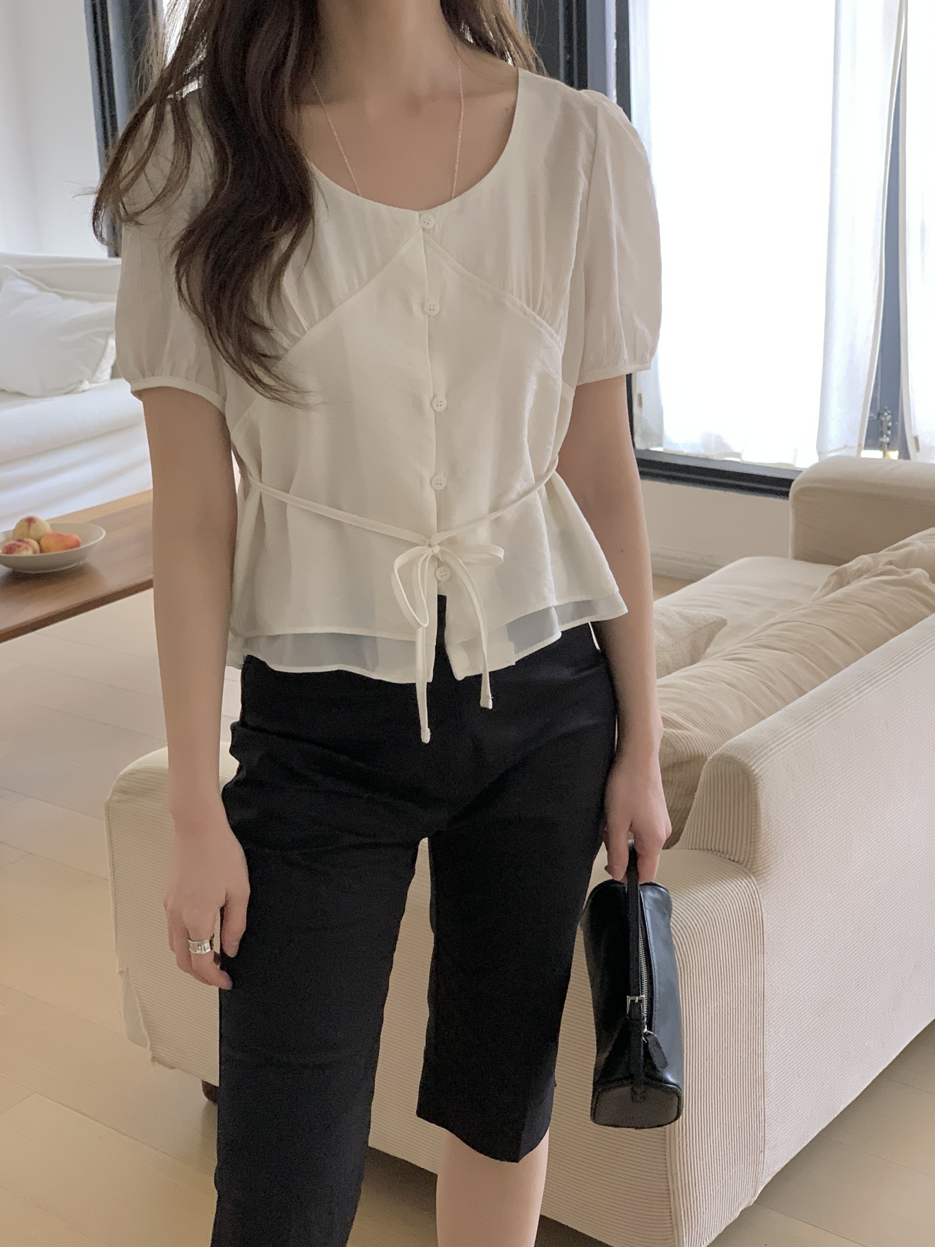 ボタンストラップラウンドネック半袖ブラウス | 詳細画像17