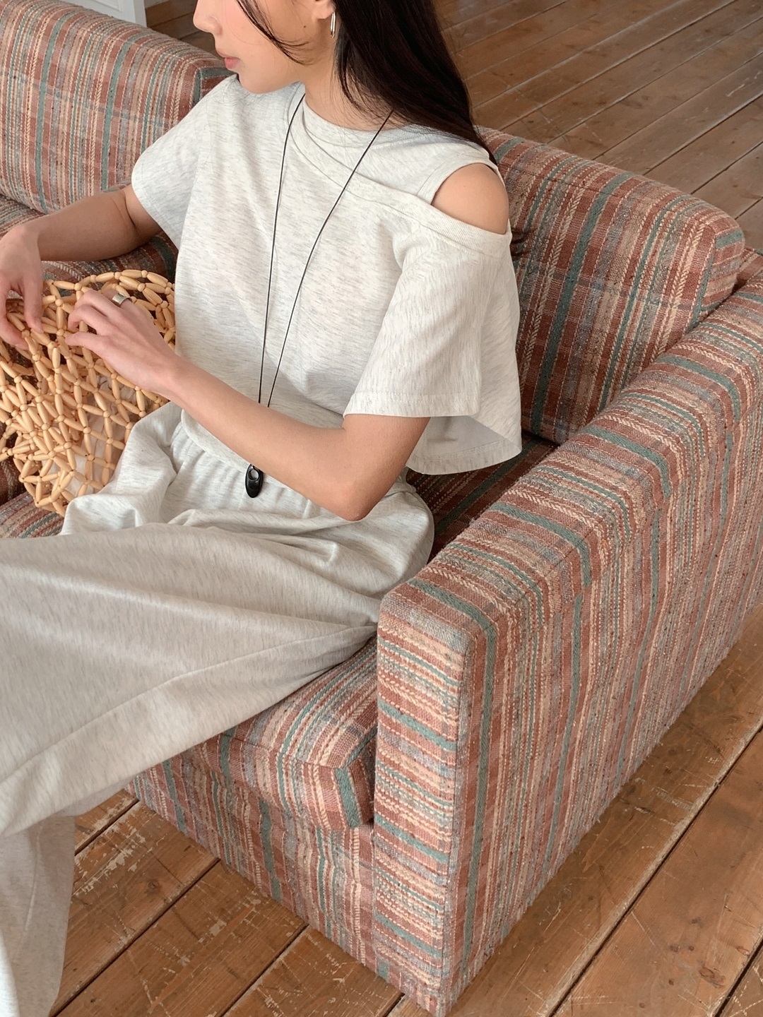 ワンショルダーポケットウエストゴムドルマンレイヤード風半袖ワイドセットアップ | 詳細画像6