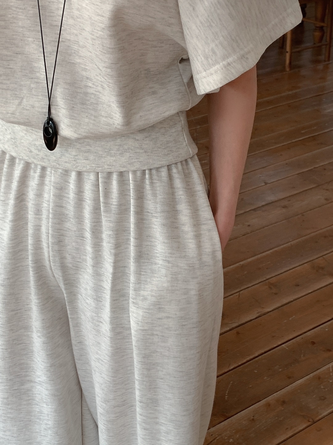 ワンショルダーポケットウエストゴムドルマンレイヤード風半袖ワイドセットアップ | 詳細画像10