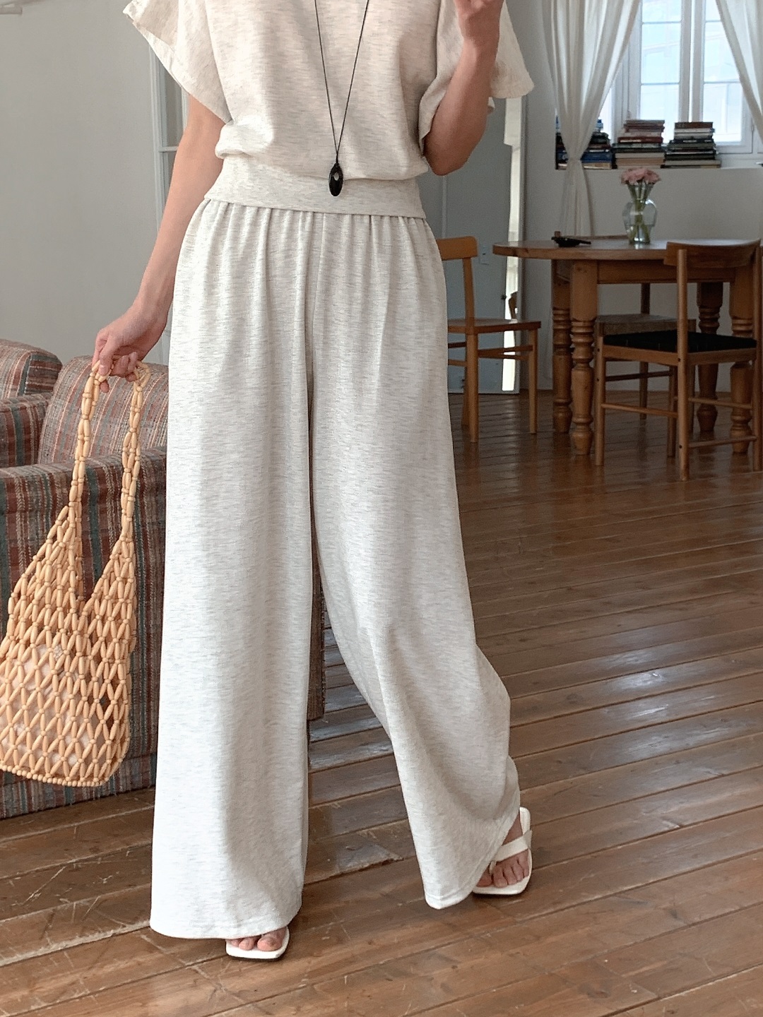 ワンショルダーポケットウエストゴムドルマンレイヤード風半袖ワイドセットアップ | 詳細画像11