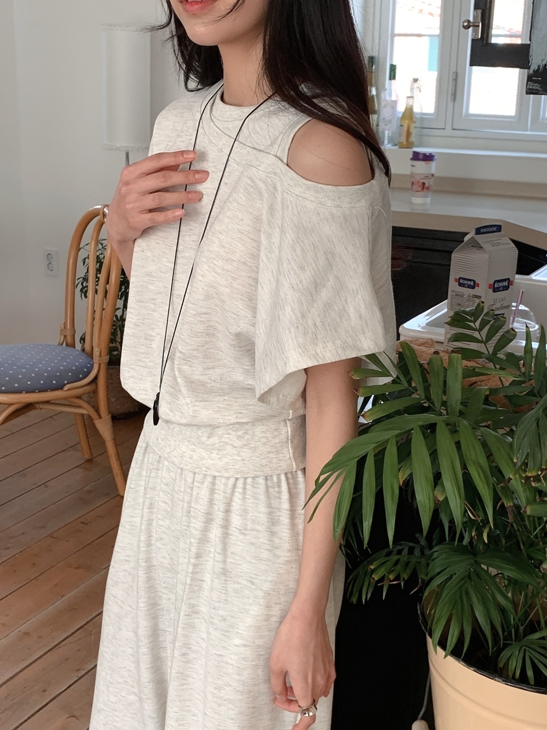 ワンショルダーポケットウエストゴムドルマンレイヤード風半袖ワイドセットアップ | 詳細画像16