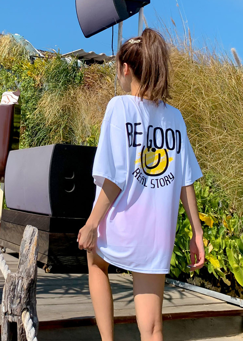 ラウンドネックスリットベーシックルーズ半袖ロゴTシャツレッシュ