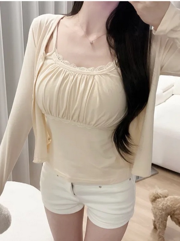 レースベーシックスリム長袖カーディガンベストアンサンブル | 詳細画像2