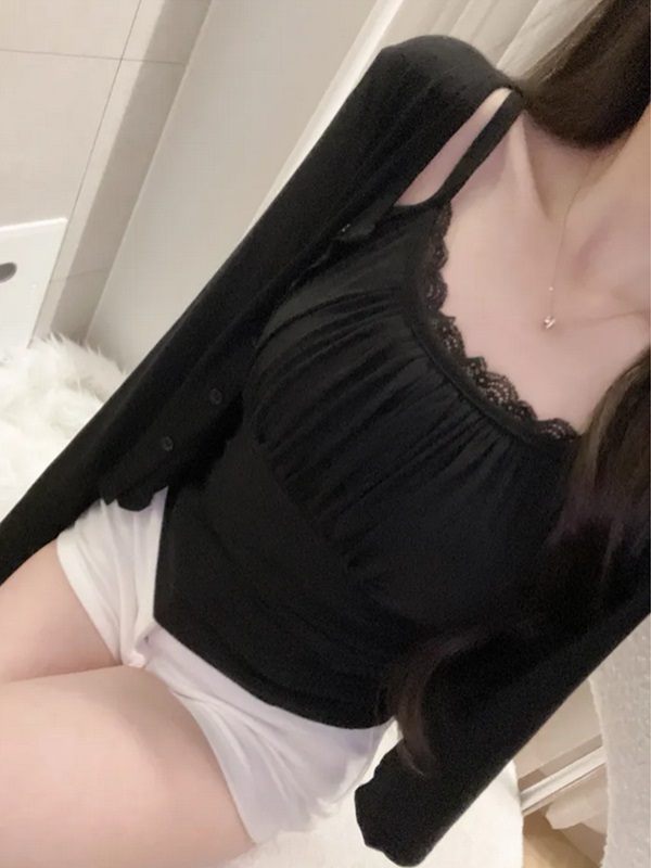 レースベーシックスリム長袖カーディガンベストアンサンブル | 詳細画像5