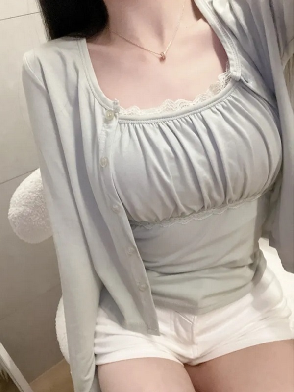 レースベーシックスリム長袖カーディガンベストアンサンブル | 詳細画像3