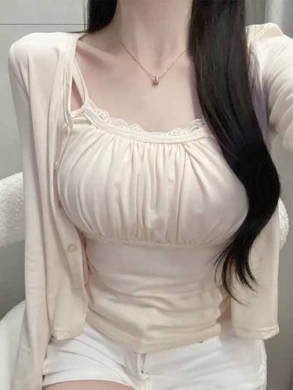 レースベーシックスリム長袖カーディガンベストアンサンブル | 詳細画像7