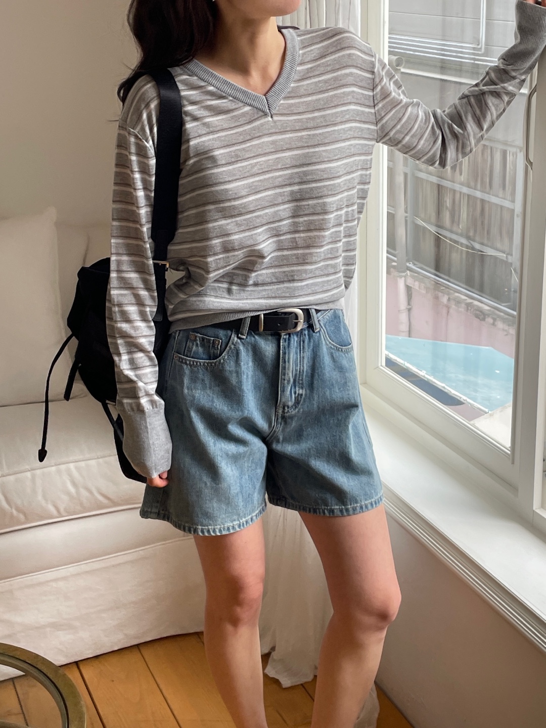 Vネックボクシールーズ長袖配色Tシャツ | 詳細画像3