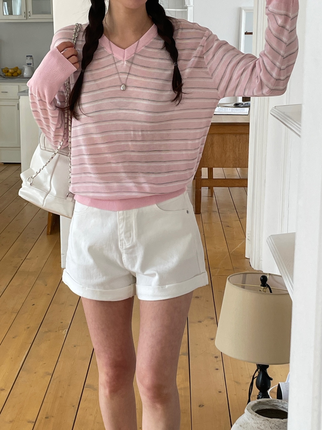 Vネックボクシールーズ長袖配色Tシャツ | 詳細画像6