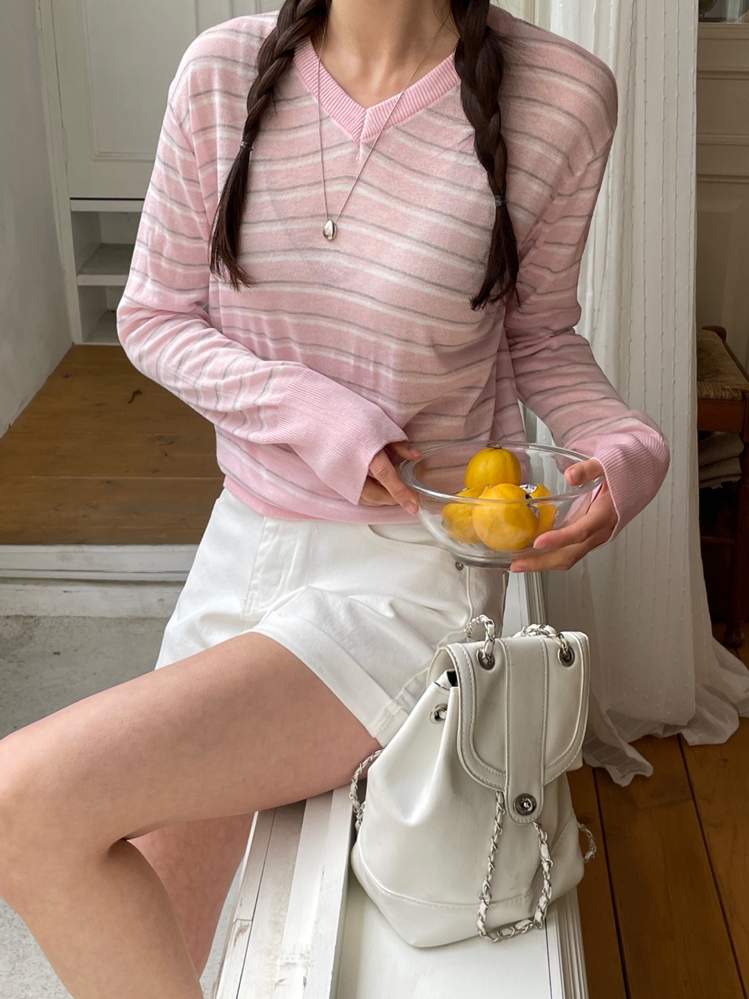 Vネックボクシールーズ長袖配色Tシャツ | 詳細画像7