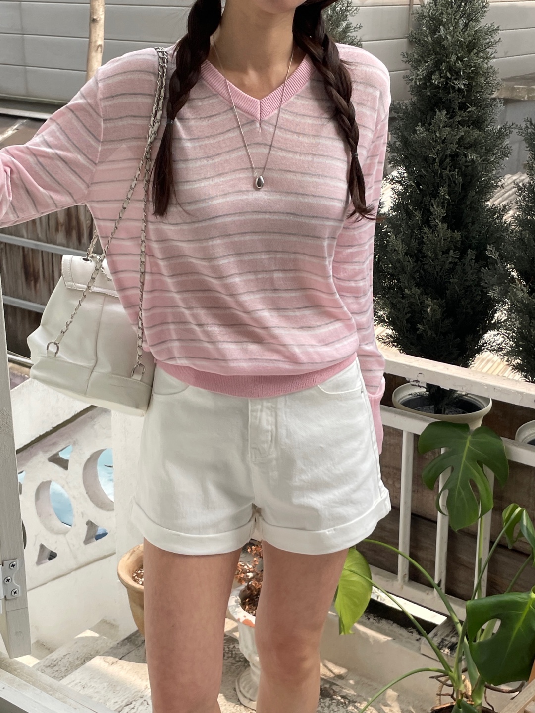 Vネックボクシールーズ長袖配色Tシャツ | 詳細画像8