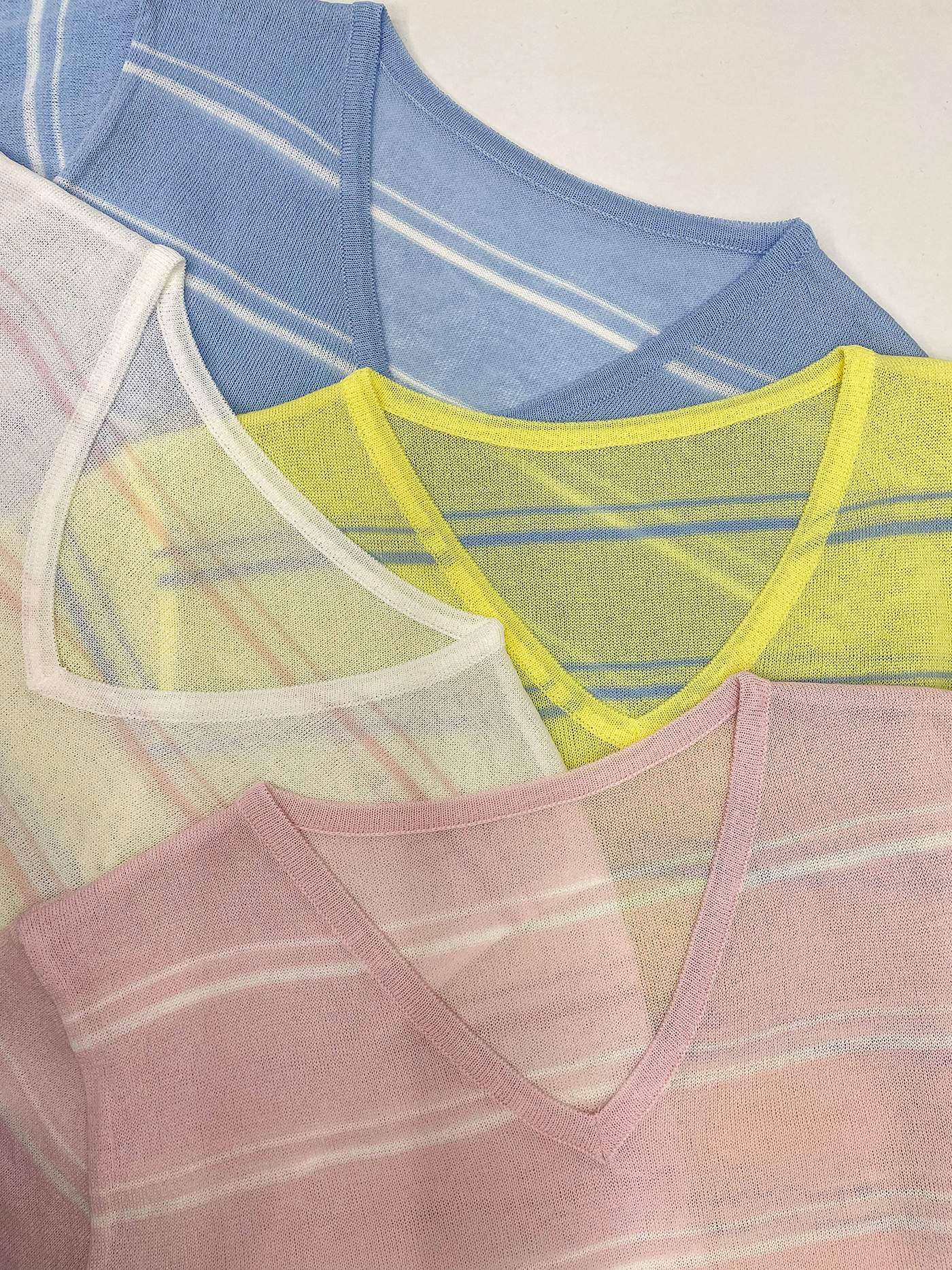 Vネックベーシック長袖ボーダー配色ニット | 詳細画像7