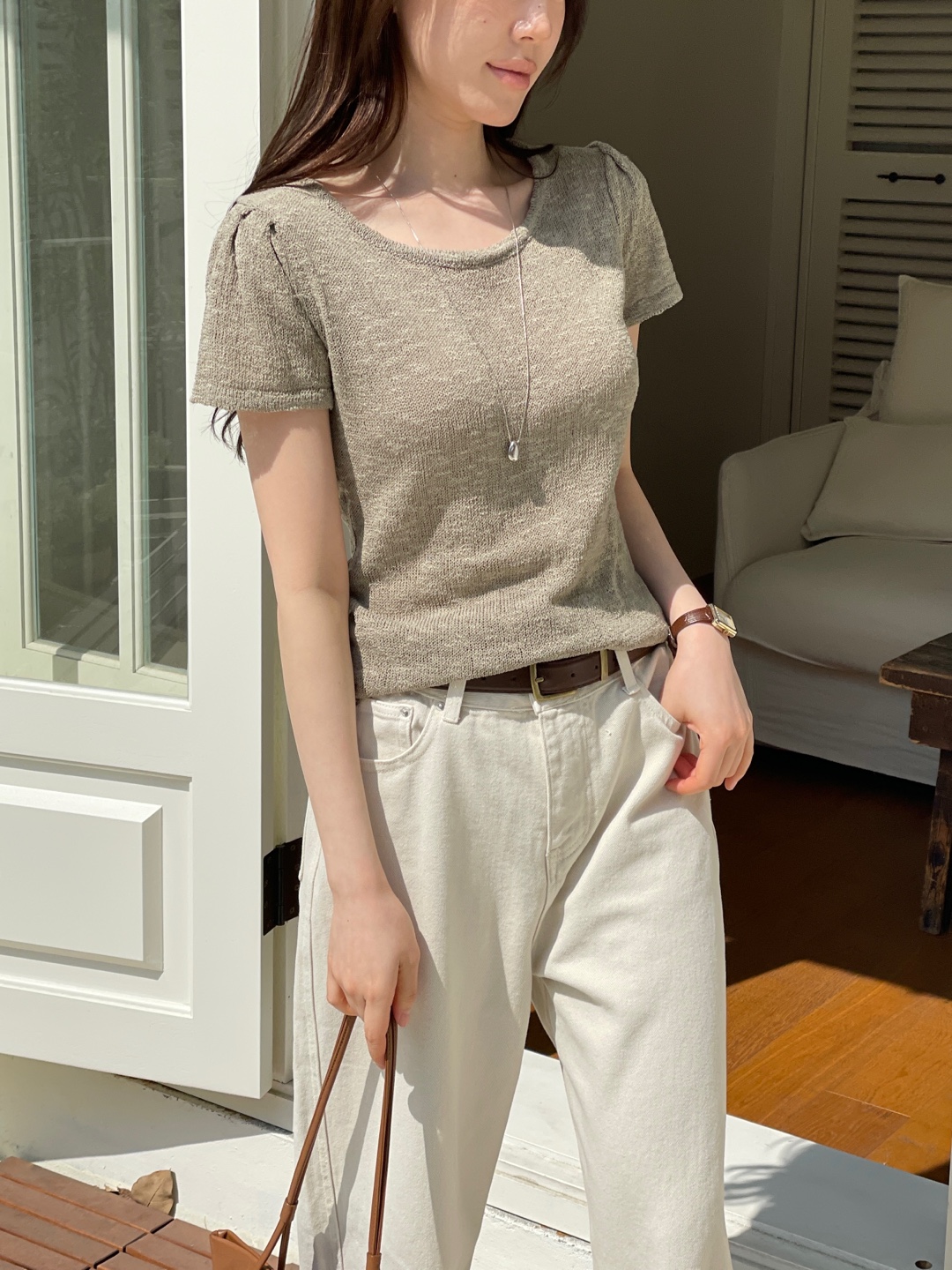 ラウンドネックベーシック半袖ニット | 詳細画像8