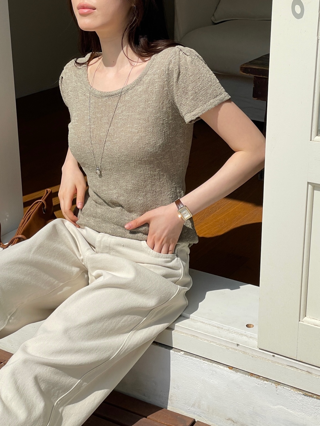 ラウンドネックベーシック半袖ニット | 詳細画像2