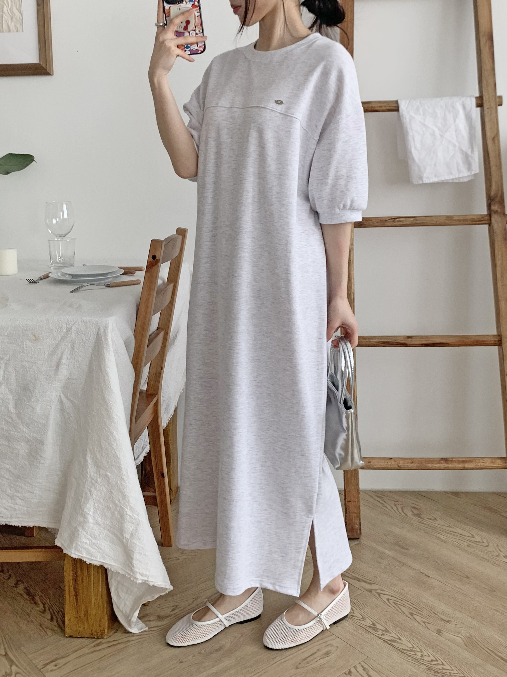 ラウンドネックロングルーズ半袖ペンダントワンピース | 詳細画像2