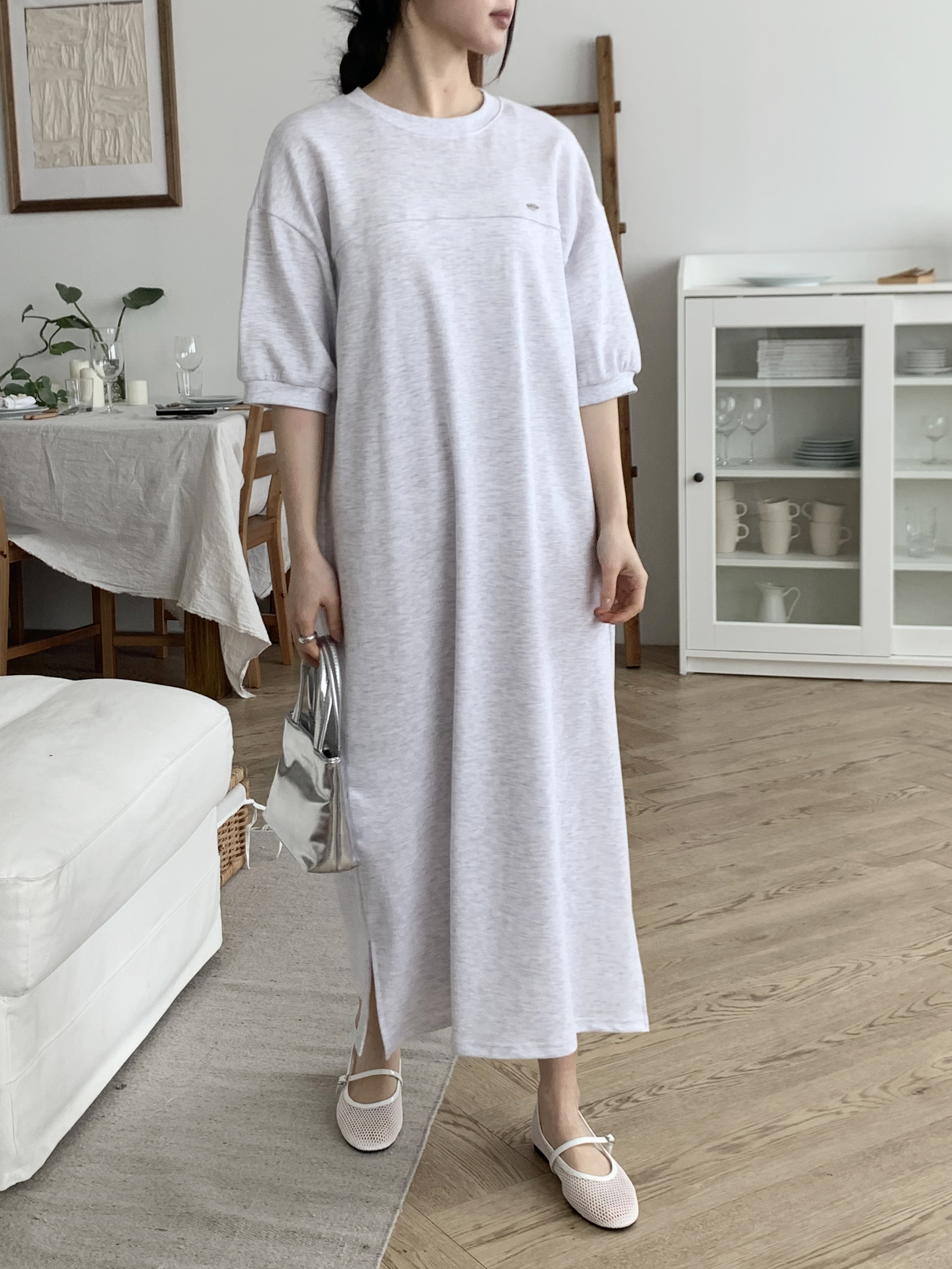 ラウンドネックロングルーズ半袖ペンダントワンピース | 詳細画像3