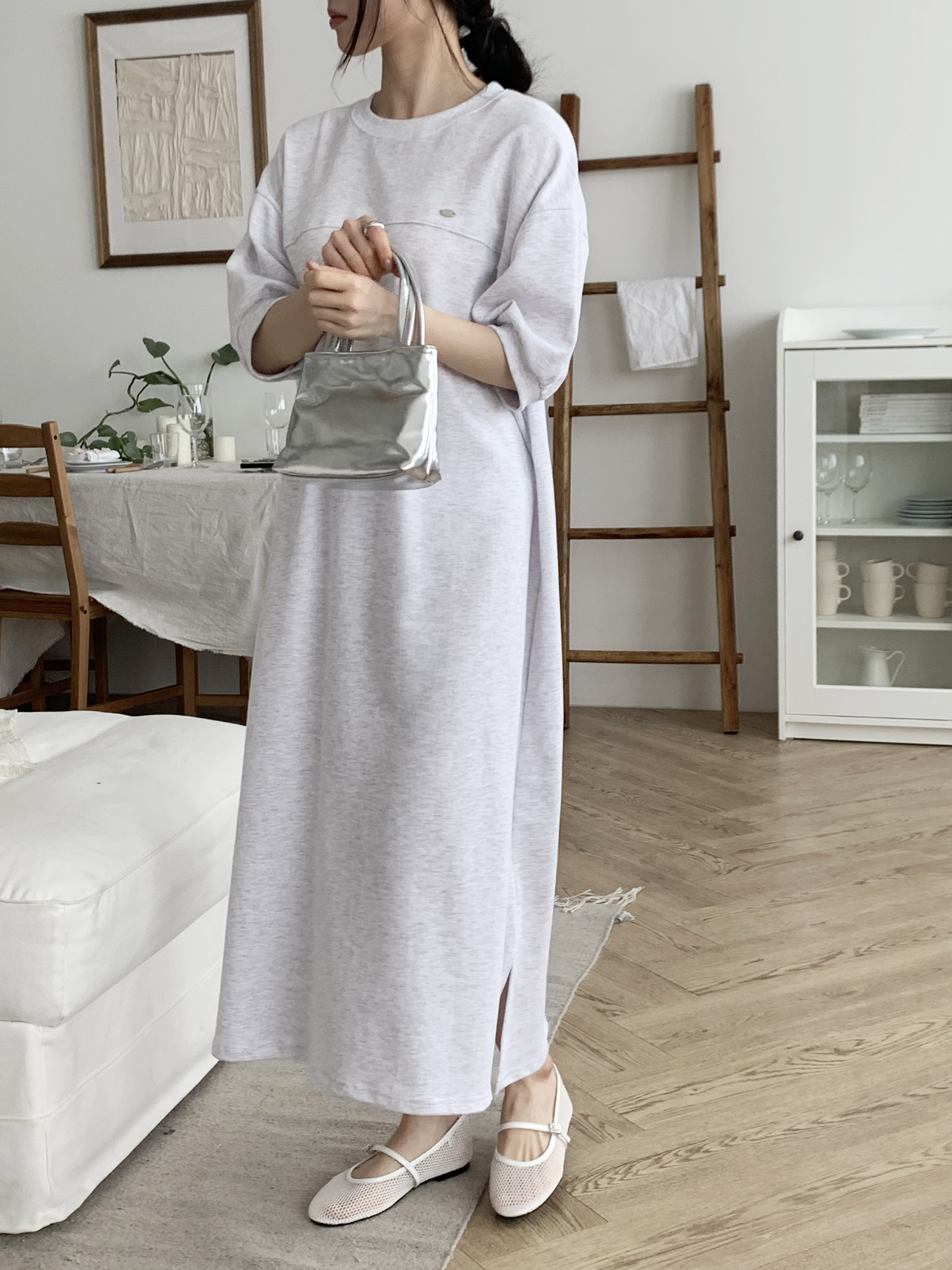 ラウンドネックロングルーズ半袖ペンダントワンピース | 詳細画像5