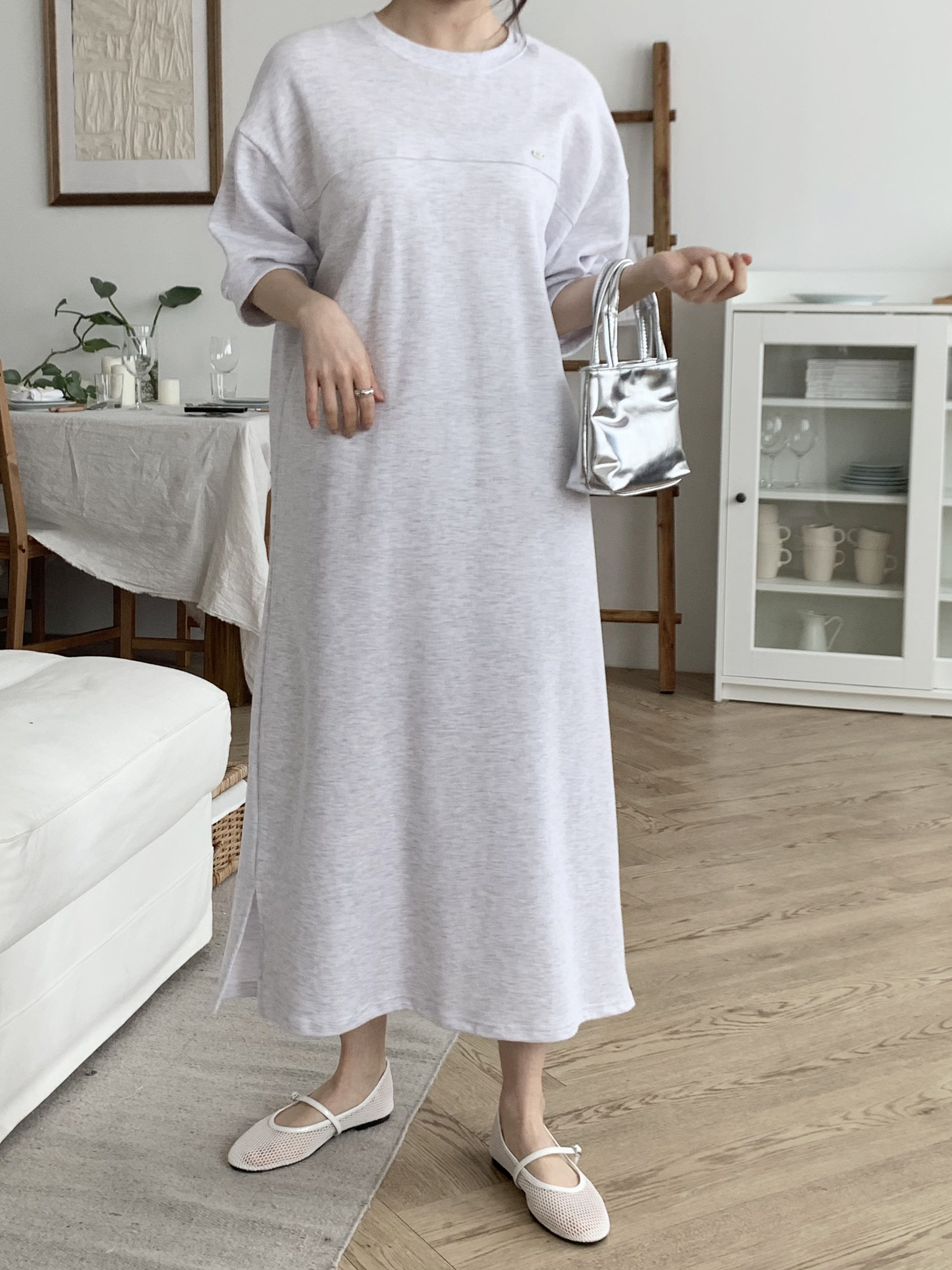 ラウンドネックロングルーズ半袖ペンダントワンピース | 詳細画像6