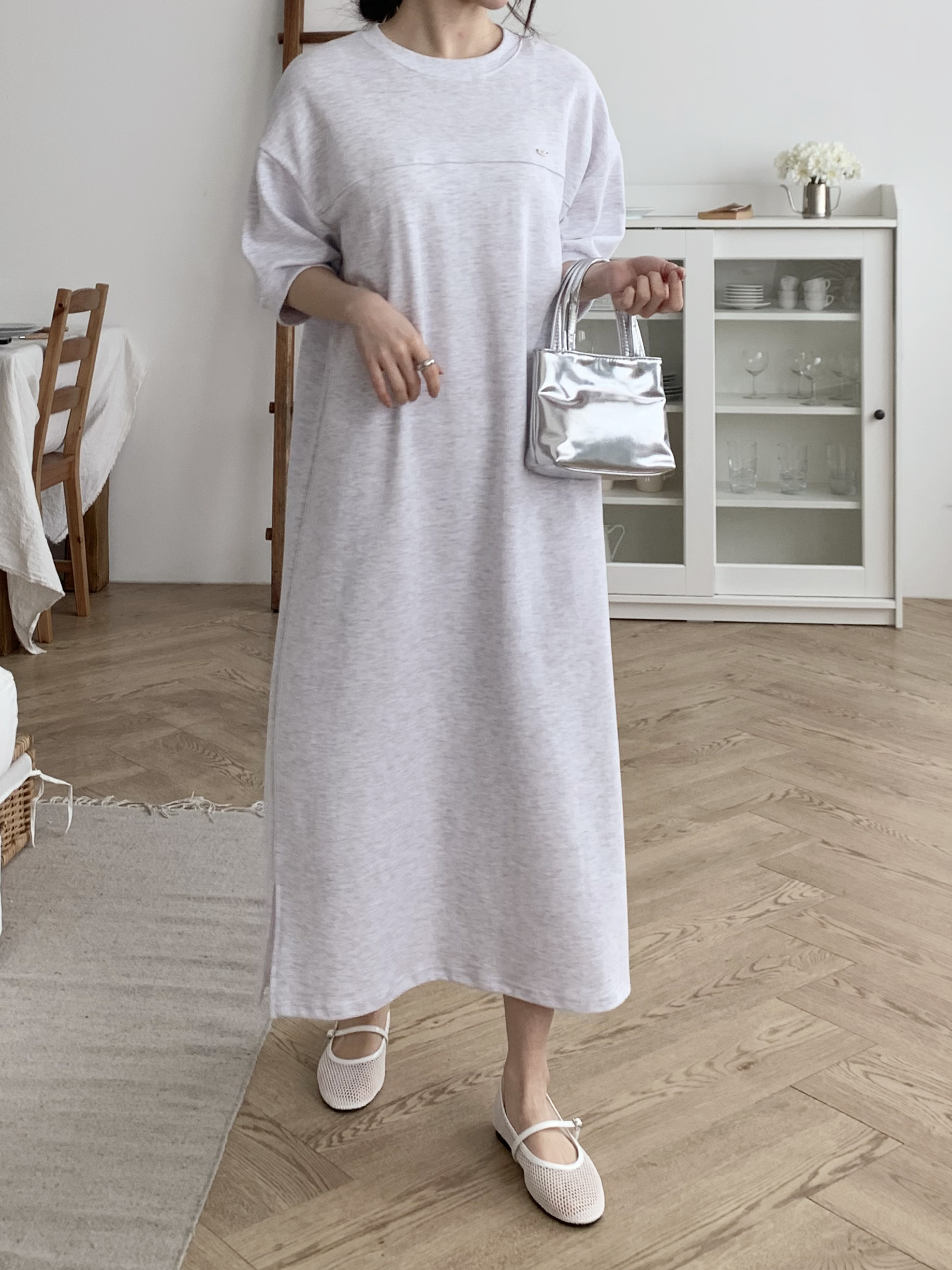 ラウンドネックロングルーズ半袖ペンダントワンピース | 詳細画像10