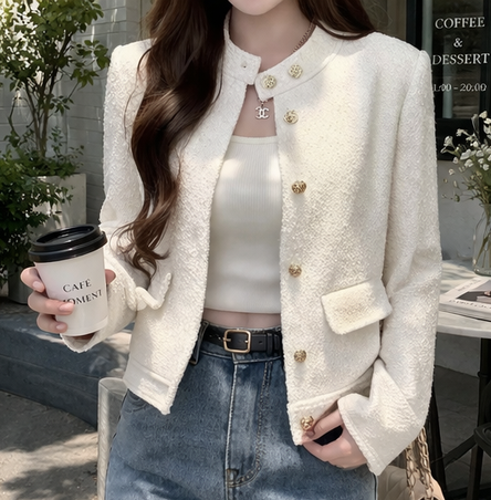 ツイードボタンハイネックノーカラー長袖ジャケット | 詳細画像2