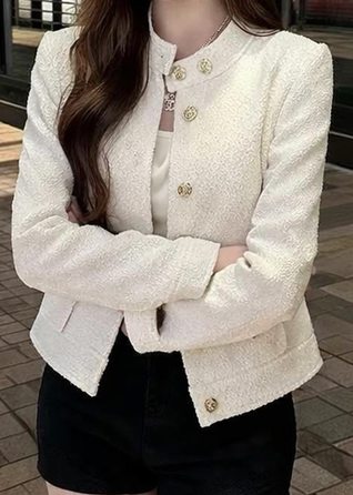 ツイードボタンハイネックノーカラー長袖ジャケット | 詳細画像5