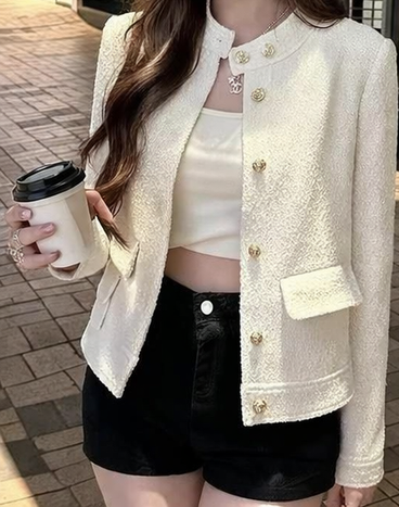 ツイードボタンハイネックノーカラー長袖ジャケット | 詳細画像6