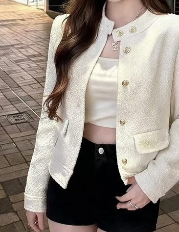 ツイードボタンハイネックノーカラー長袖ジャケット | 詳細画像7