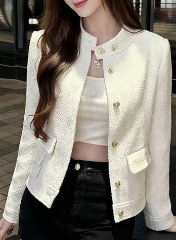 ツイードボタンハイネックノーカラー長袖ジャケット | 詳細画像8