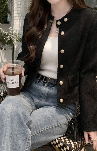 ツイードボタンハイネックノーカラー長袖ジャケット | 詳細画像10