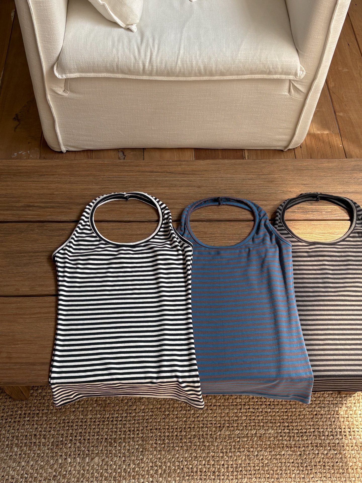 Uネックホルターネックスリムロングボーダー配色ノースリーブ | 詳細画像15