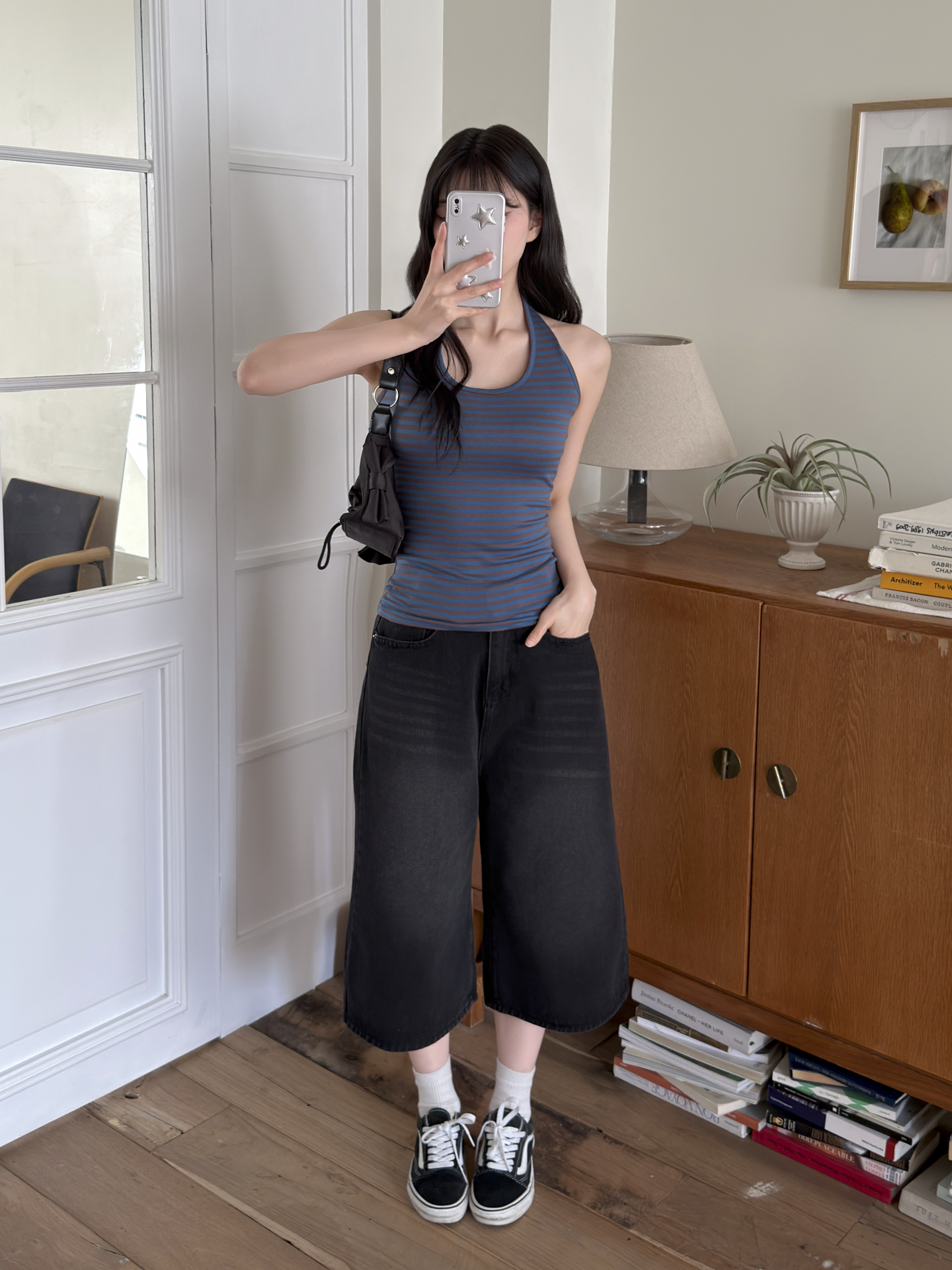 Uネックホルターネックスリムロングボーダー配色ノースリーブ | 詳細画像7