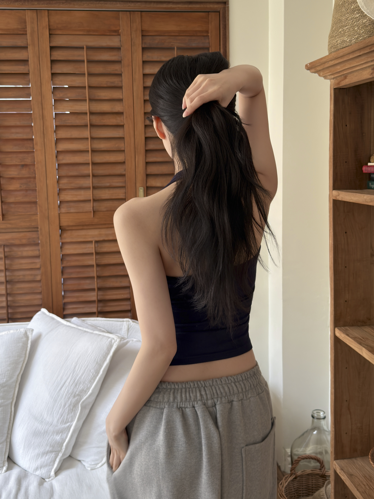 リブUネックホルターネッククロップドスリム無地ノースリーブ | 詳細画像9