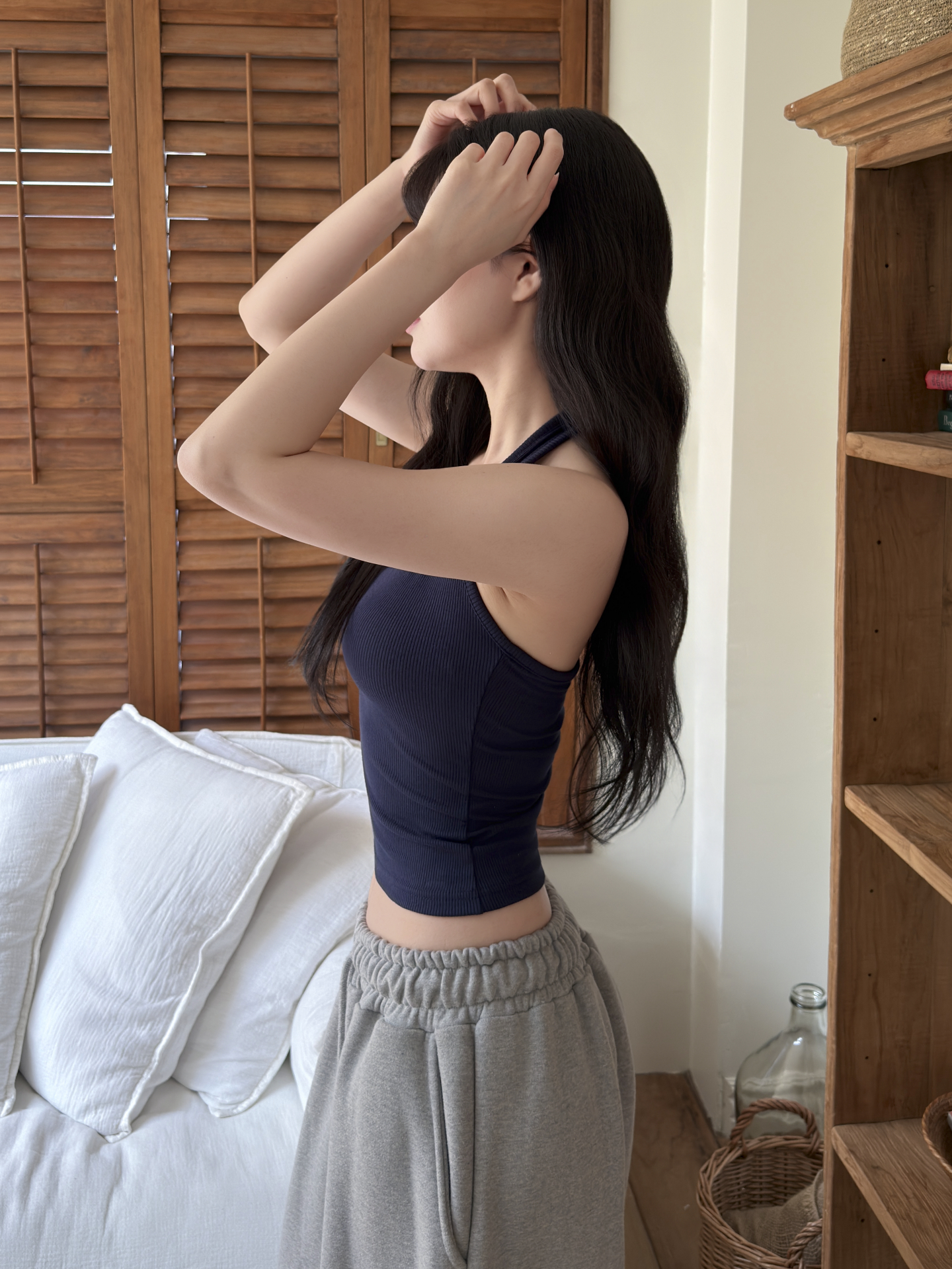 リブUネックホルターネッククロップドスリム無地ノースリーブ | 詳細画像13